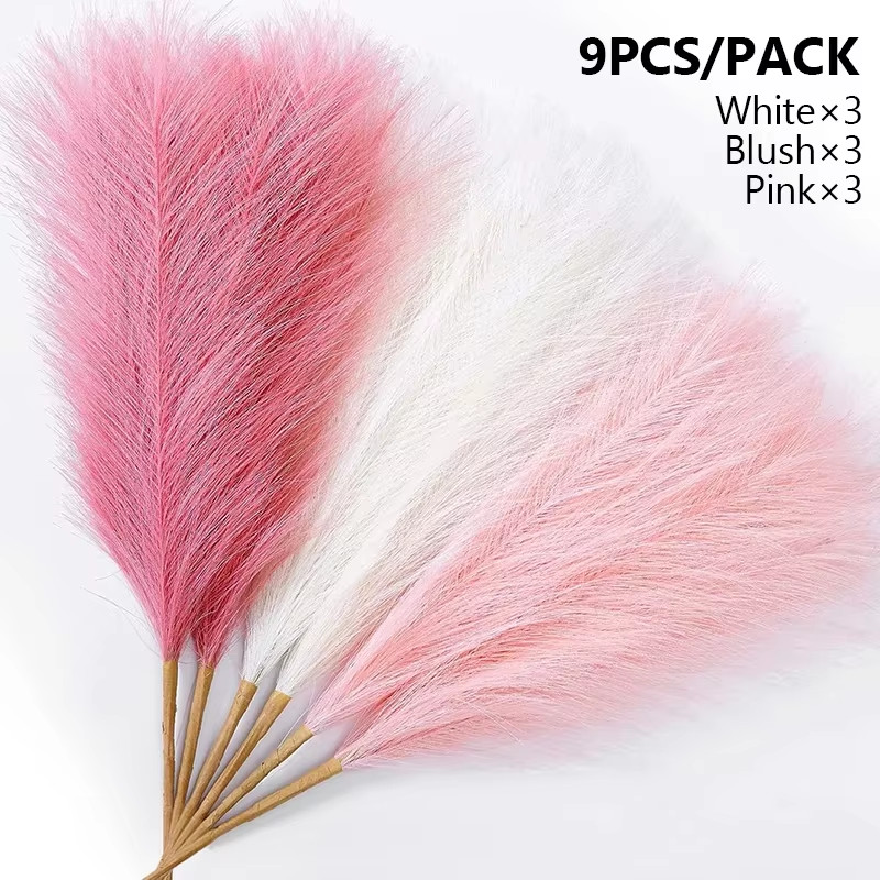 9pcs Fluffy Artificial Pampas Grass Silk Fake Flower Plants Reed Home Decor NEW