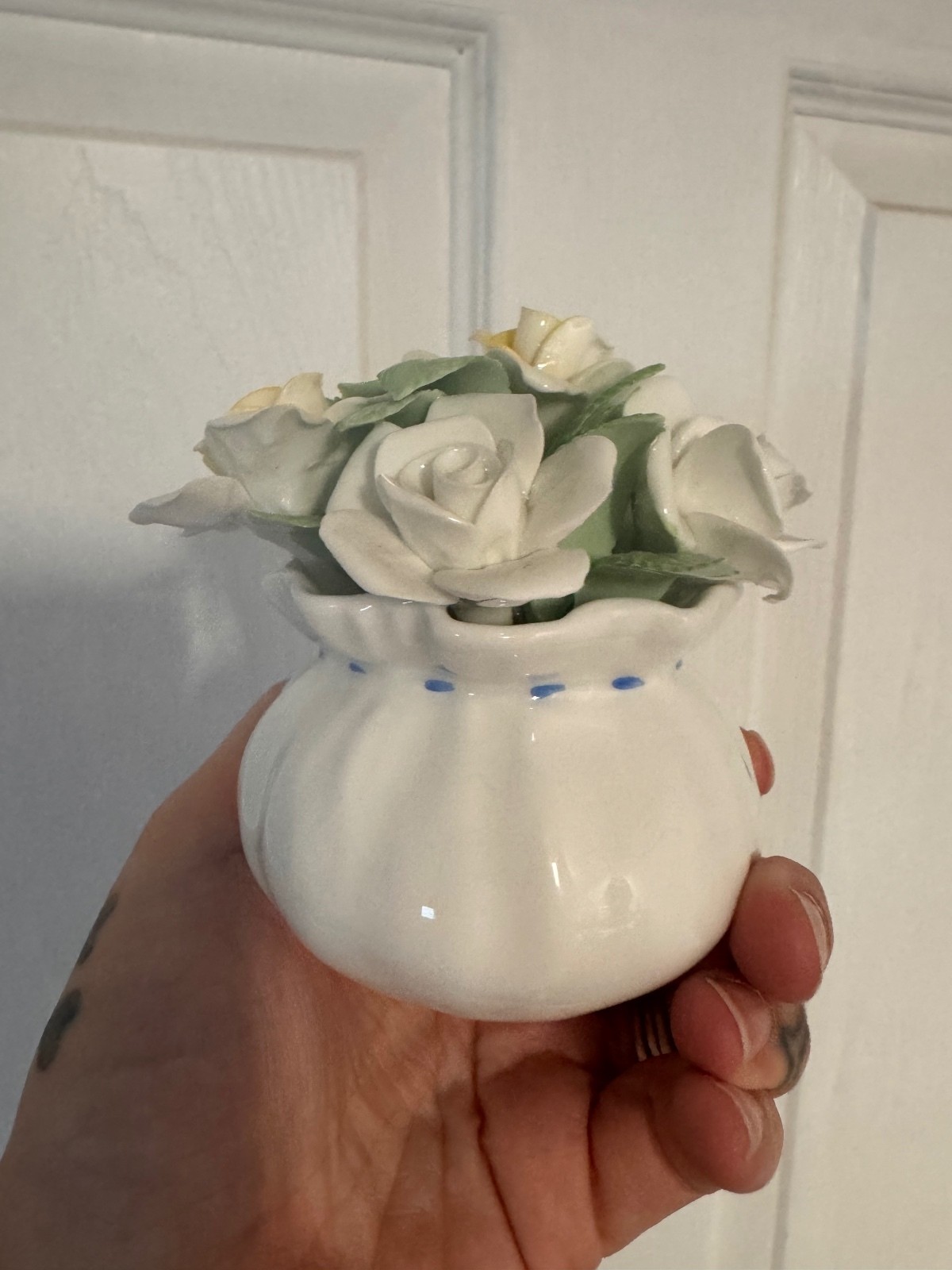 Vintage Ceramic Flower Bouquet Figurine with Yellow and White Roses