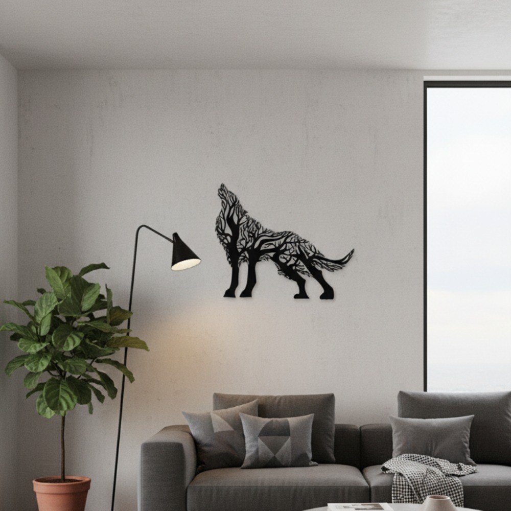 Unique Tree Branch Wolf Iron Wall Art – Elegant Living Room Decor Masterpiece
