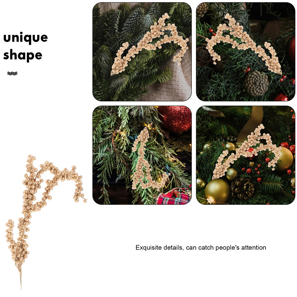 3pcs Christmas Simulated Berry Branches Christmas Tree Branch (Golden)