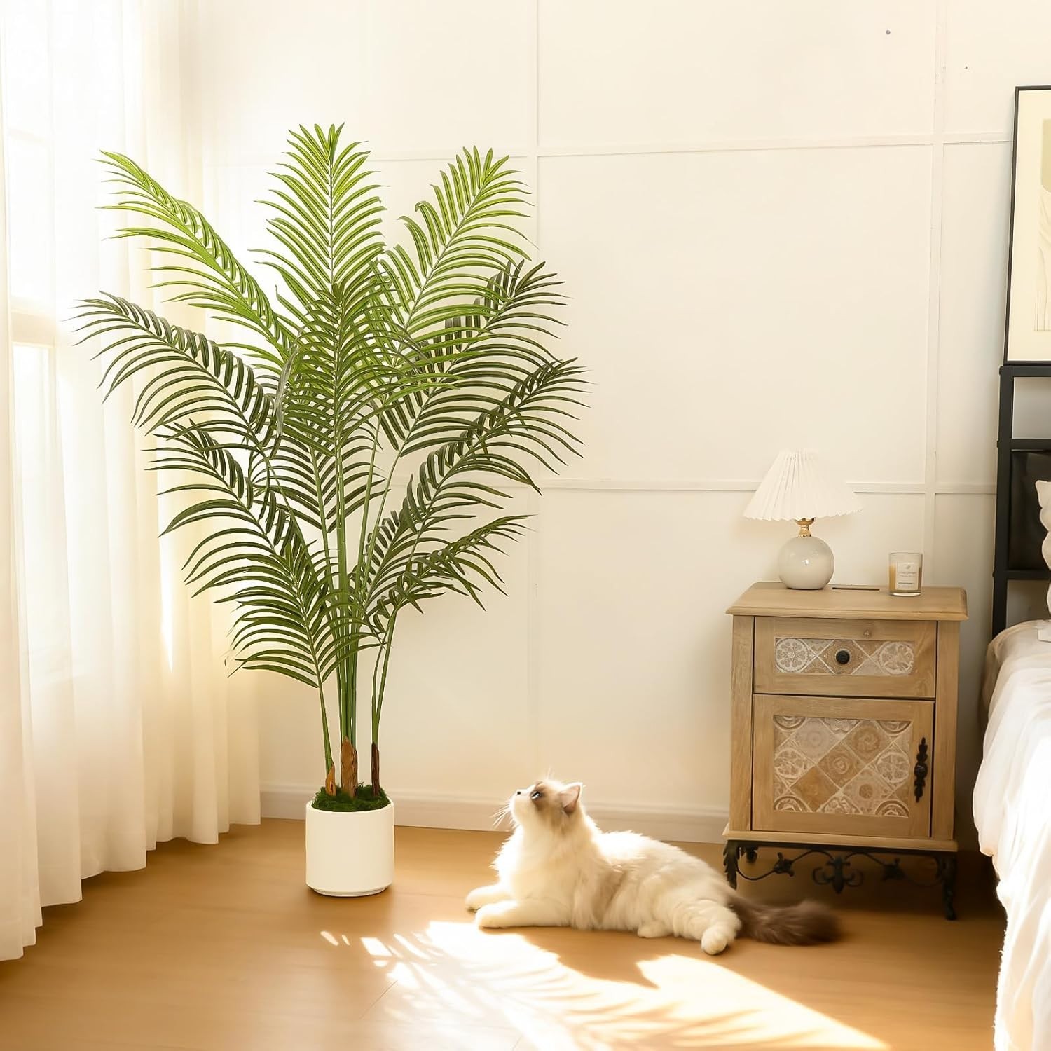 NEW 5FT Artificial Palm Tree Areca 12 Leaves White Planter Indoor Outdoor