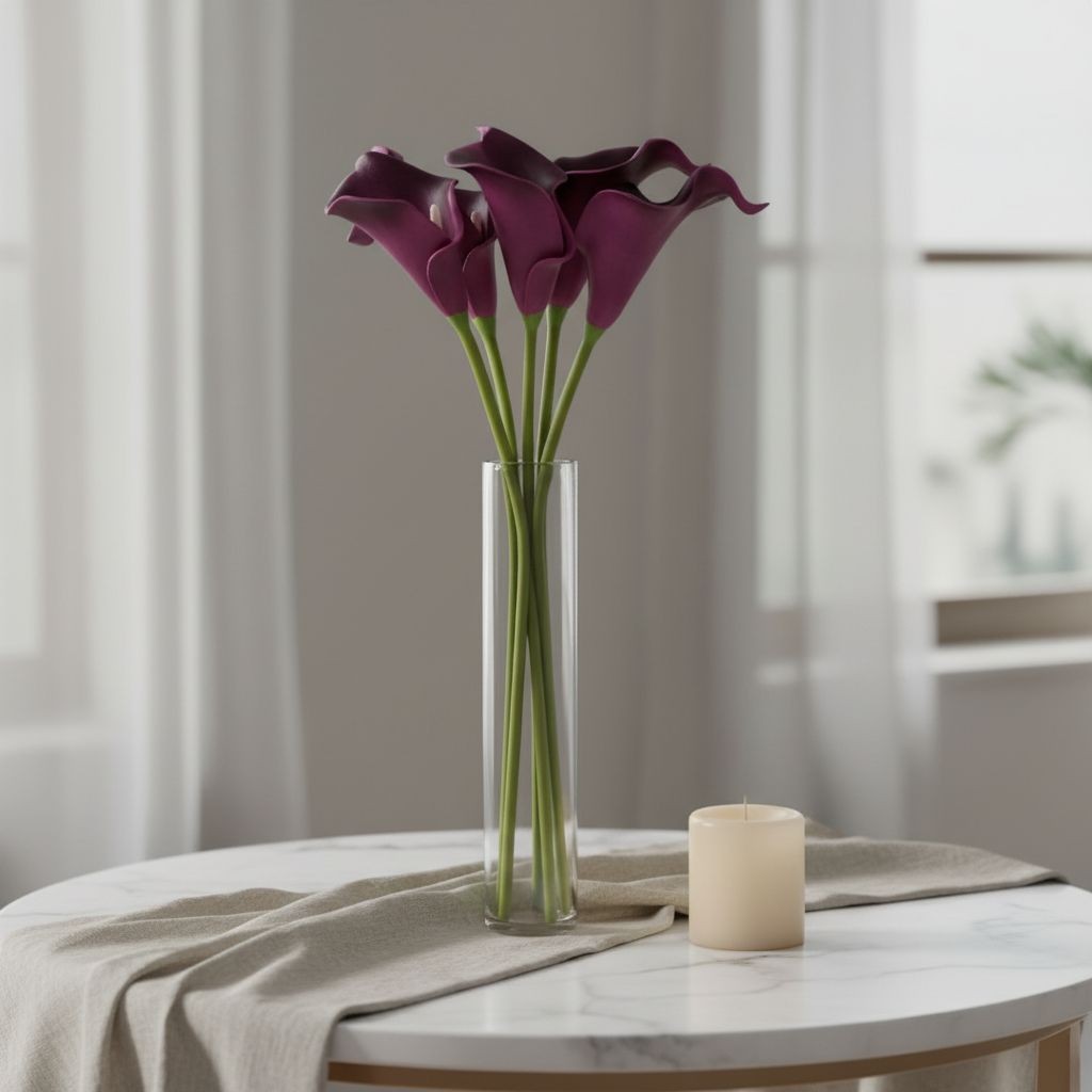 Plum Purple Calla Lily Bundle Real Touch Faux Flowers Deep Purple Calla Lilies