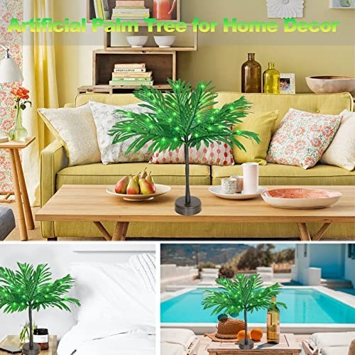23″ Lighted Palm Tree Table Decor – LED Tropical Centerpiece for Luau, Tiki Bar,