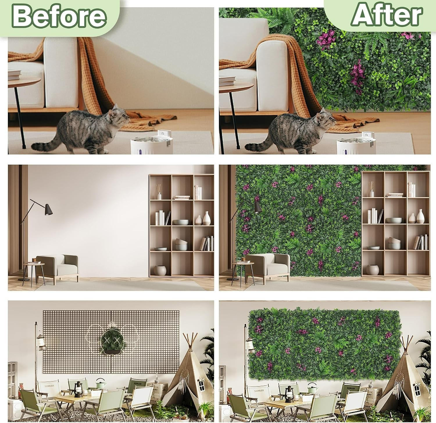 Lifelike 3D Greenery Wall Panel – 40″x120″ Artificial Hedge for Any Space