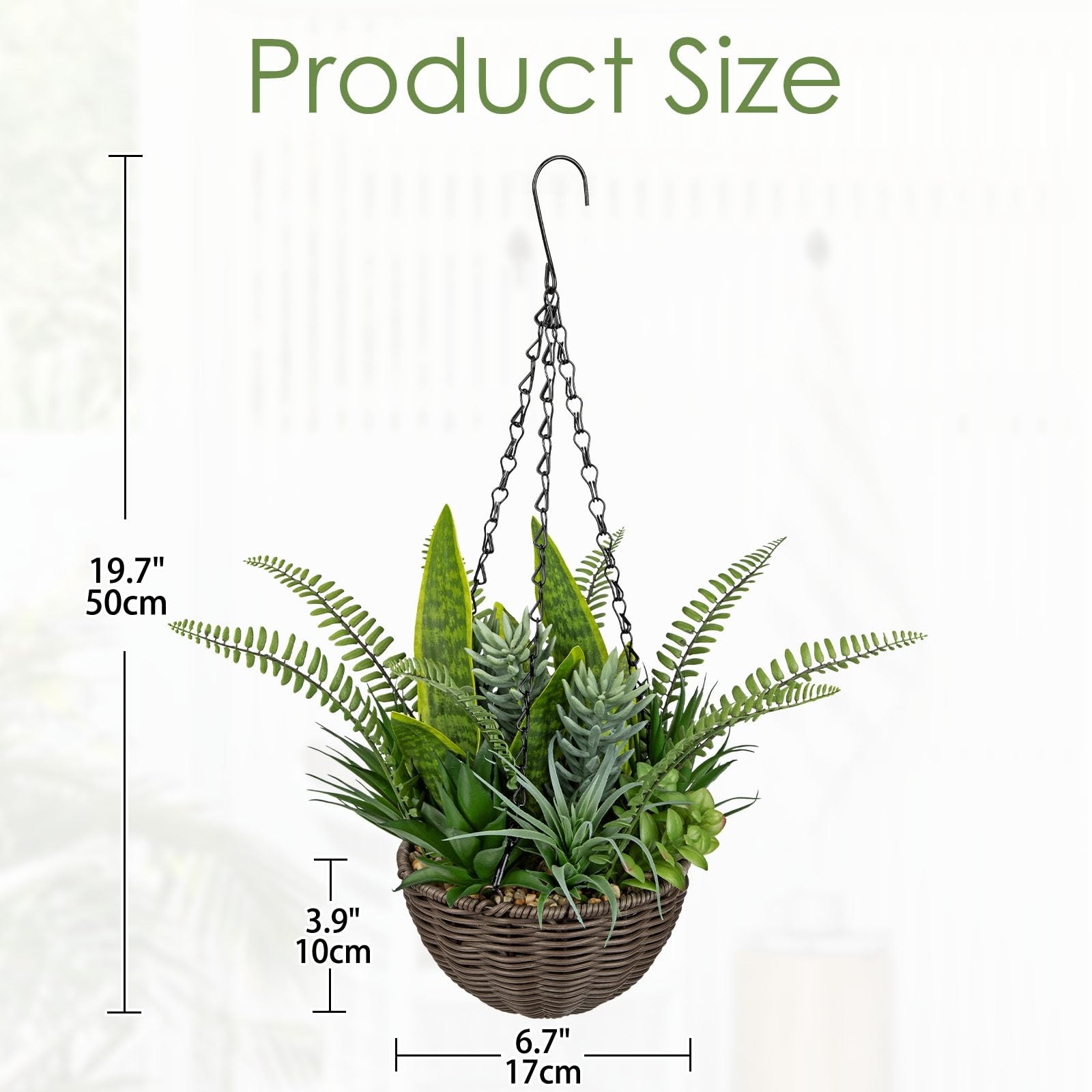 DILATATA Artificial Hanging Plants Basket, Faux Snake Plants Fern Succulent M…