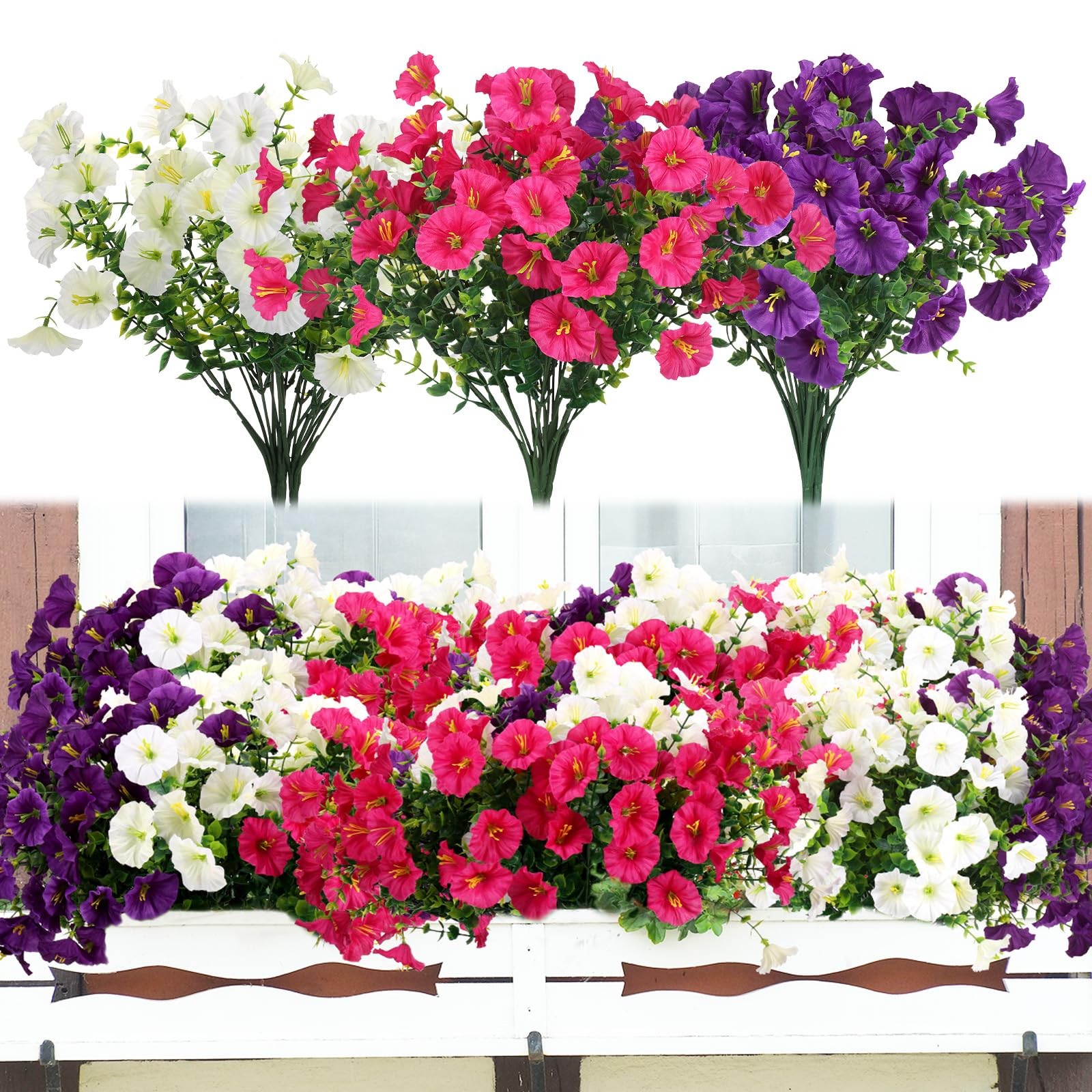 9 Bundles Artificial Flowers for Outdoors, UV Resistant Artificial Outdoor Pl…