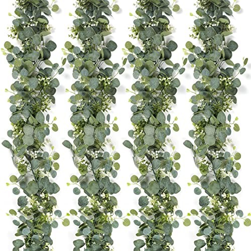 Artificial Eucalyptus Garland 2 Packs 5.9Ft Silver Dollar Eucalyptus 4pcs