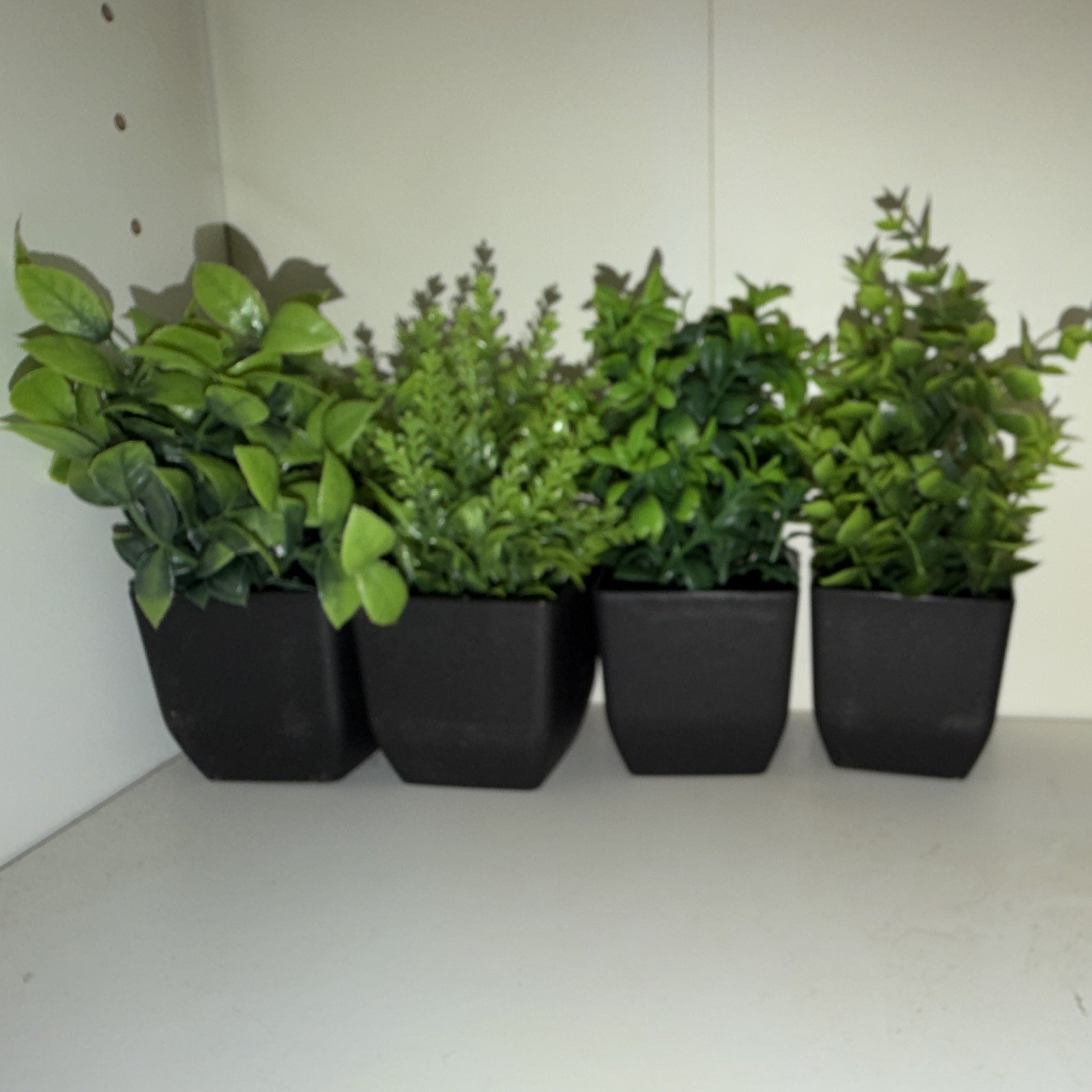 Artificial Mixed Foliage Greenery Plants Set of 4 in Black Planters, Plastic