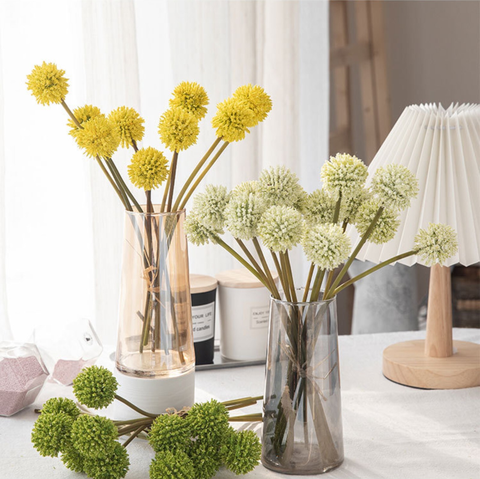 6 Stunning Artificial Golden Wattle Ball Flower Stems