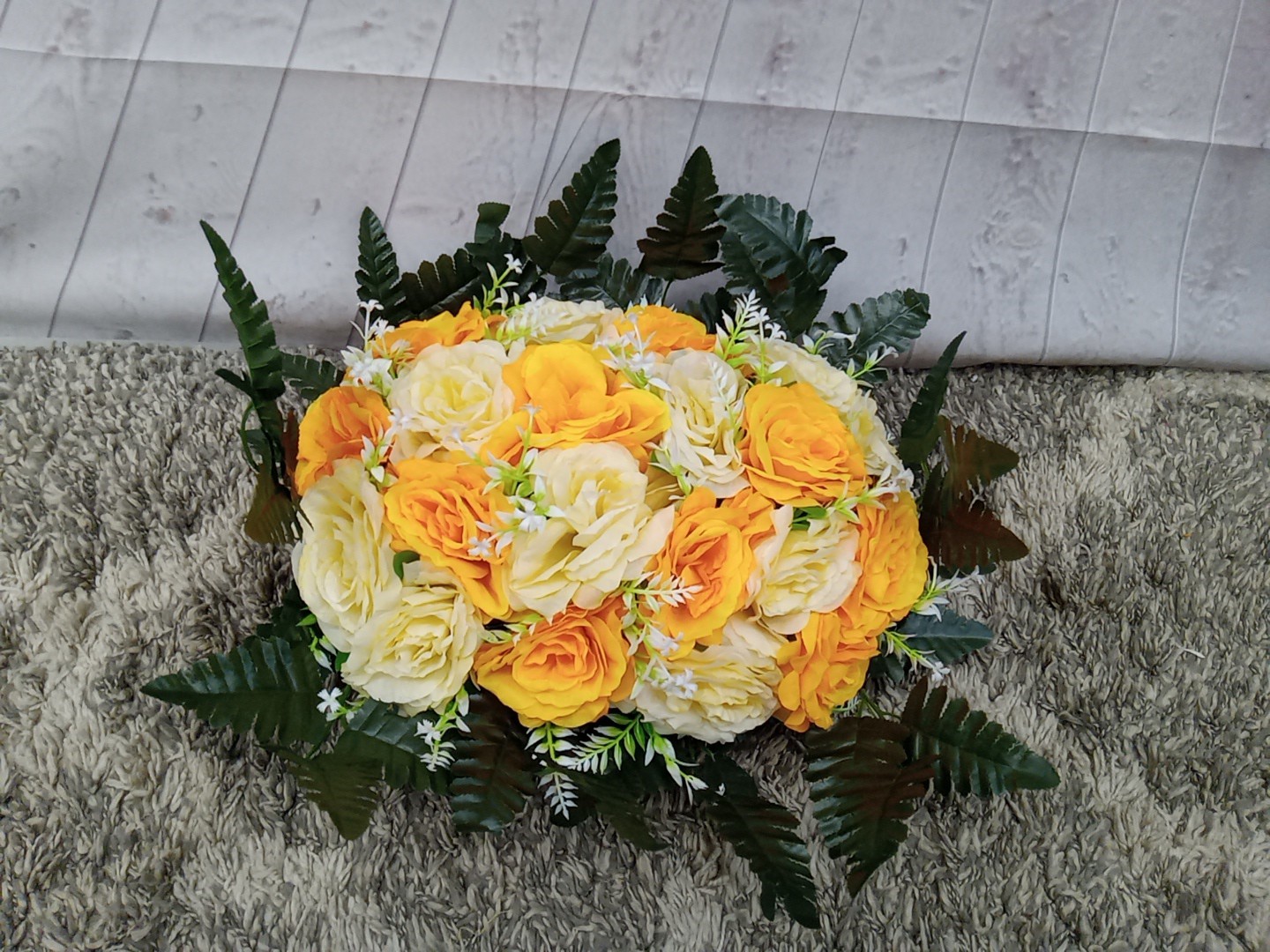 Artificial Flowers Decor, Headstone Saddle For Grave Yellow Roses