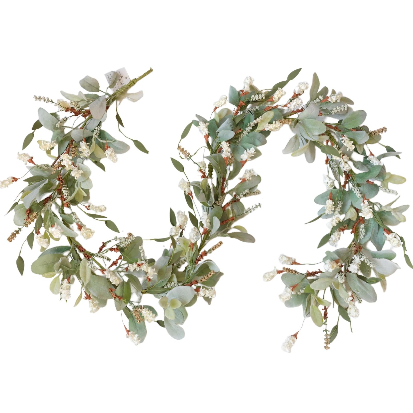 70 Inch Lamb Ears Greenery Garland with Ivory Forsythia Flowers, Year Round F…