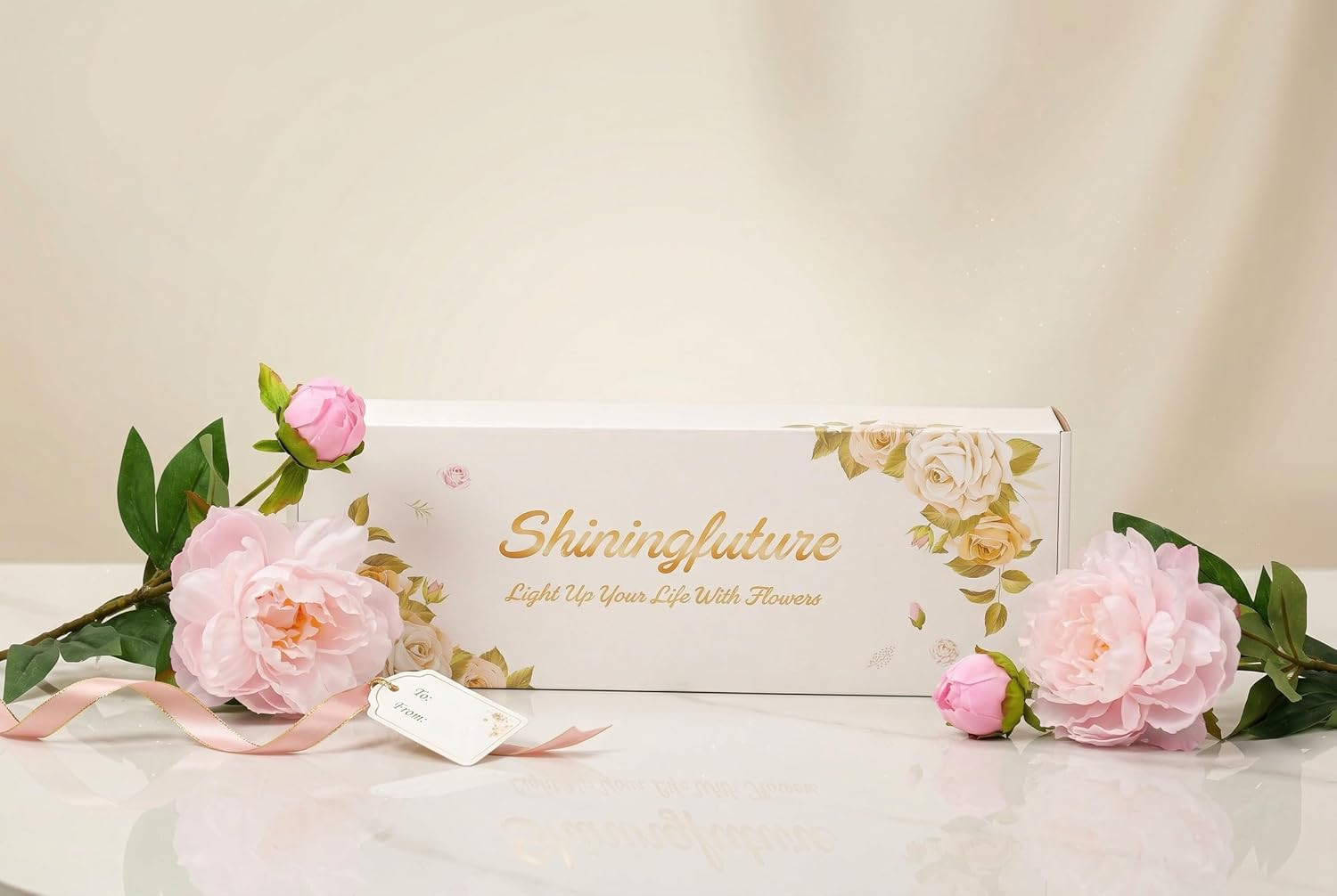 Shiningfuture Premium Real Touch Peony Fake Flowers, 6 Stems 12 Flower Heads, 26