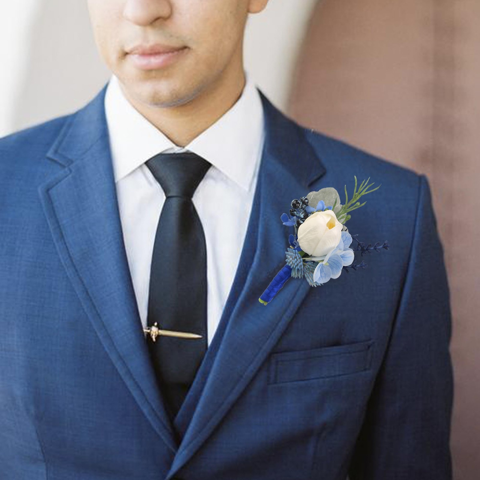 Corsage And Boutonniere Set Navy Blue Wristlet Men Wedding Homecoming Prom