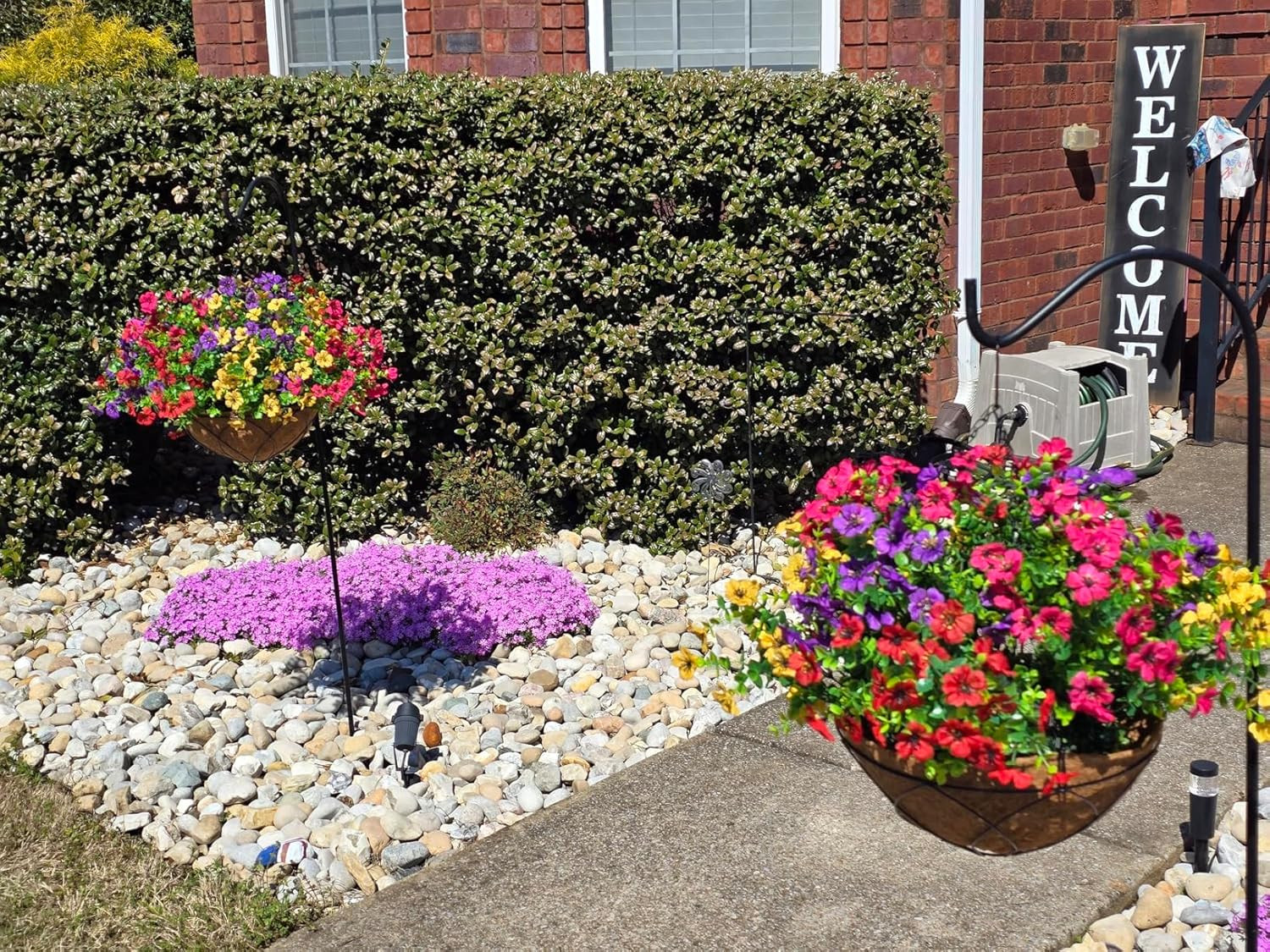Artificial Faux Hanging Plants Flowers Basket for Summer Autumn, Colorful Daisy