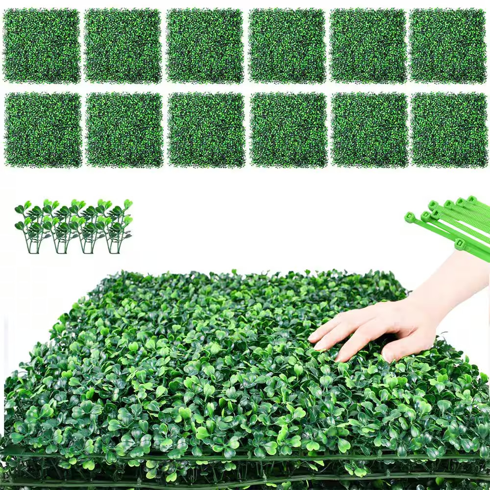 12 Pcs Artificial Boxwood Hedge Greenery Panels 20 In. X 20 in Grass Wall Panels