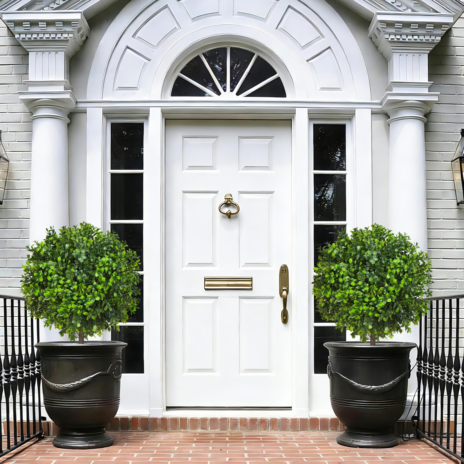 21.6 Inch Artificial Boxwood Topiary Bushes, Set of 4 Fake Shrubs, UV Resista…