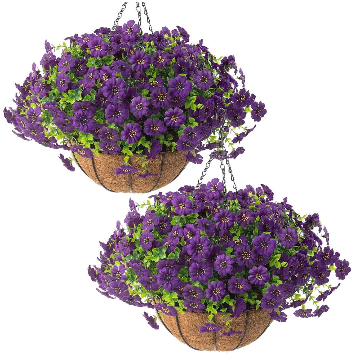 Artificial Outdoor Flowers in Hanging Planters – Purple