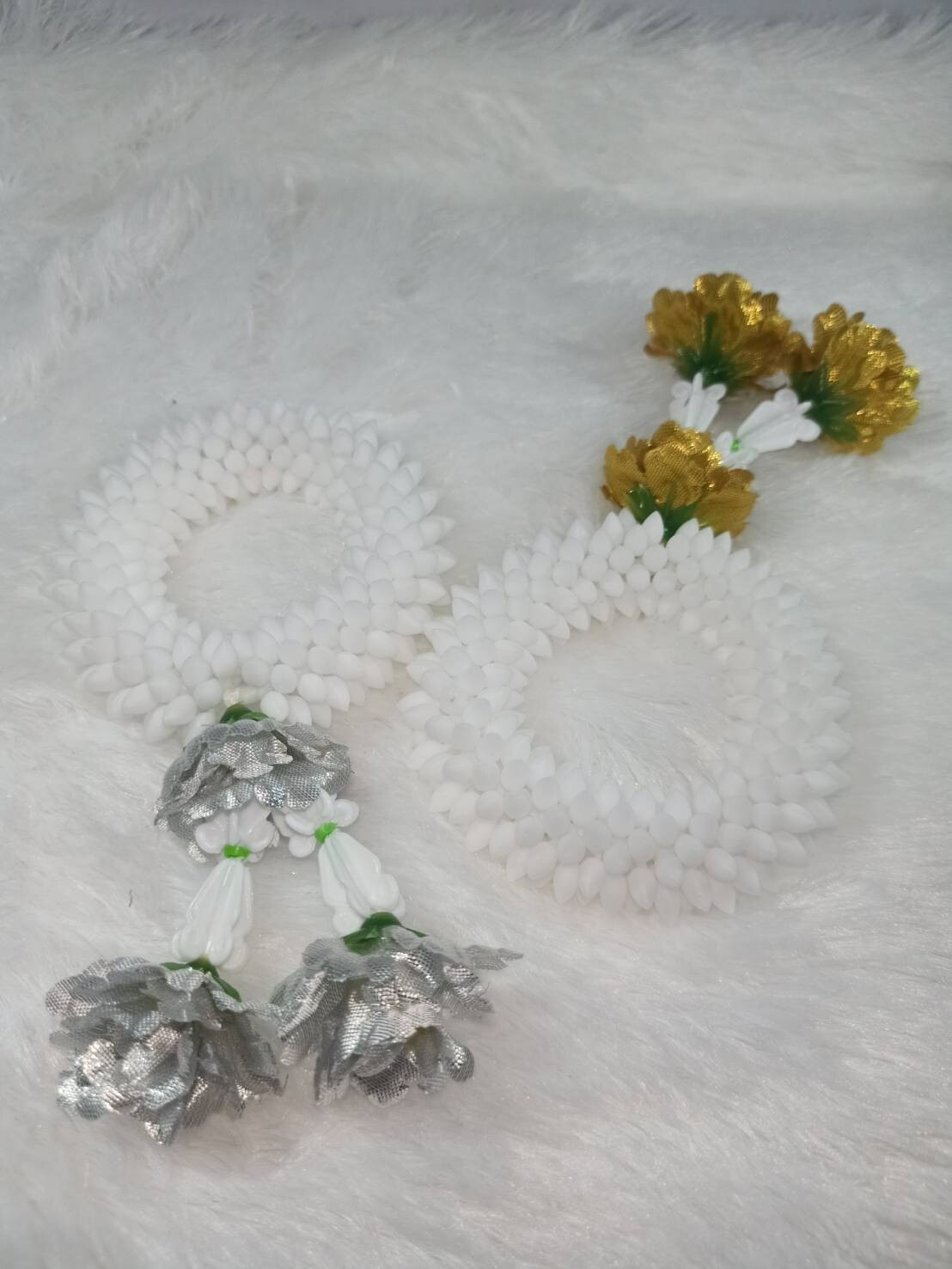 Pair Gold Silver Flower Fabric Plastic Garland Round Malai Jasmine Artificial mi