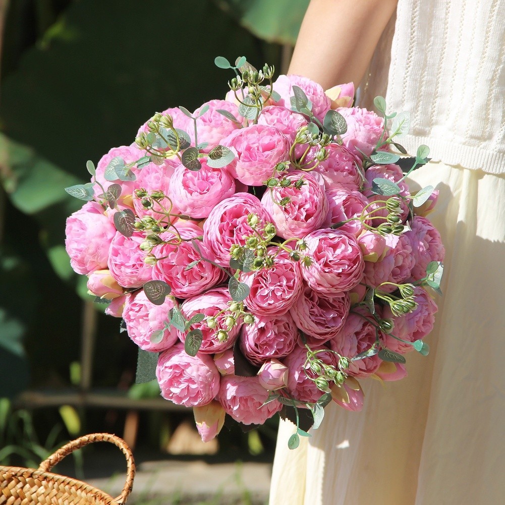 5 Head Peony Rose Bouquet Artificial Flowers for Weddings and Home Decor