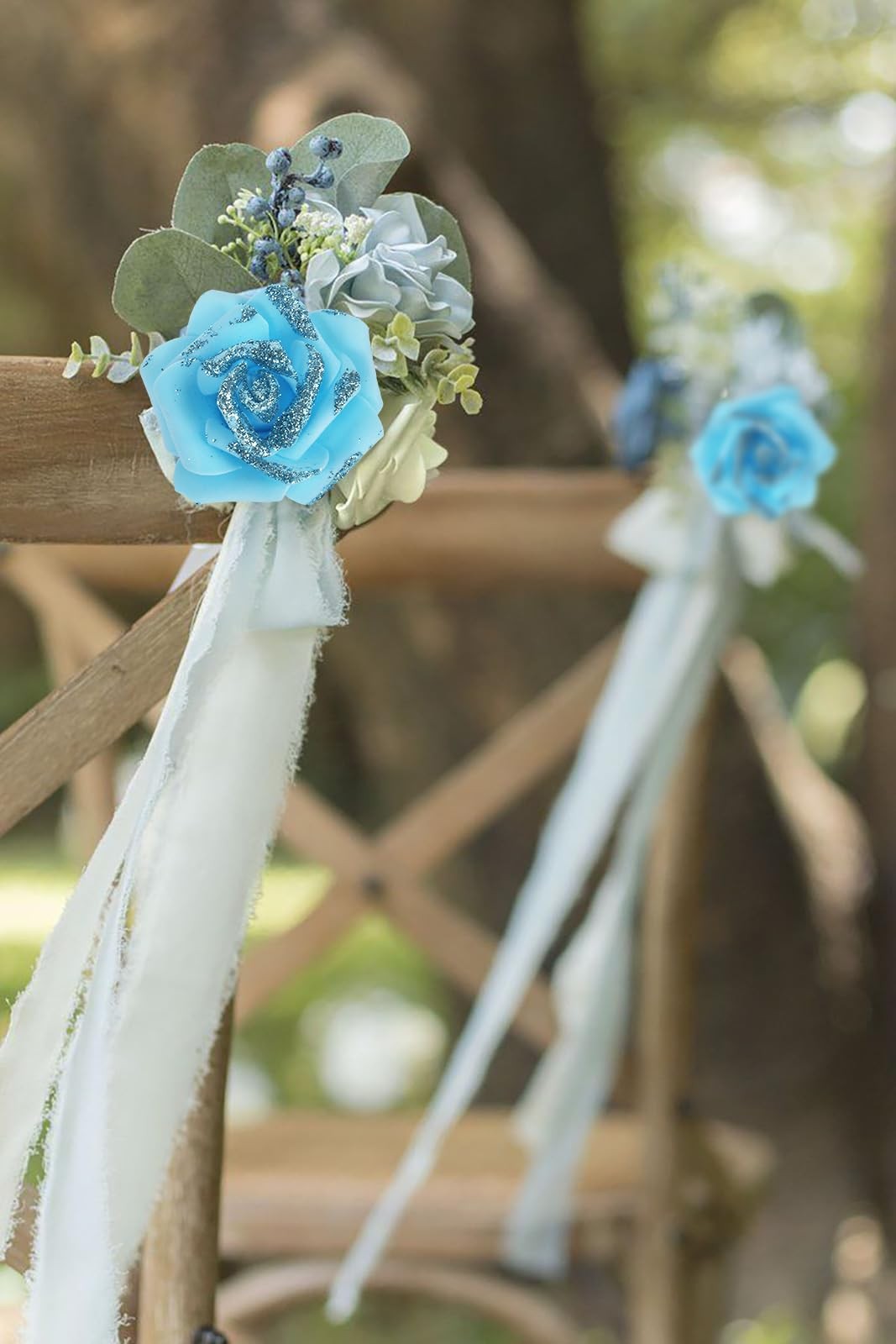 Light Blue Glitter Roses Foam Flowers Fake Rose Cake Centerpiece 100 PCS