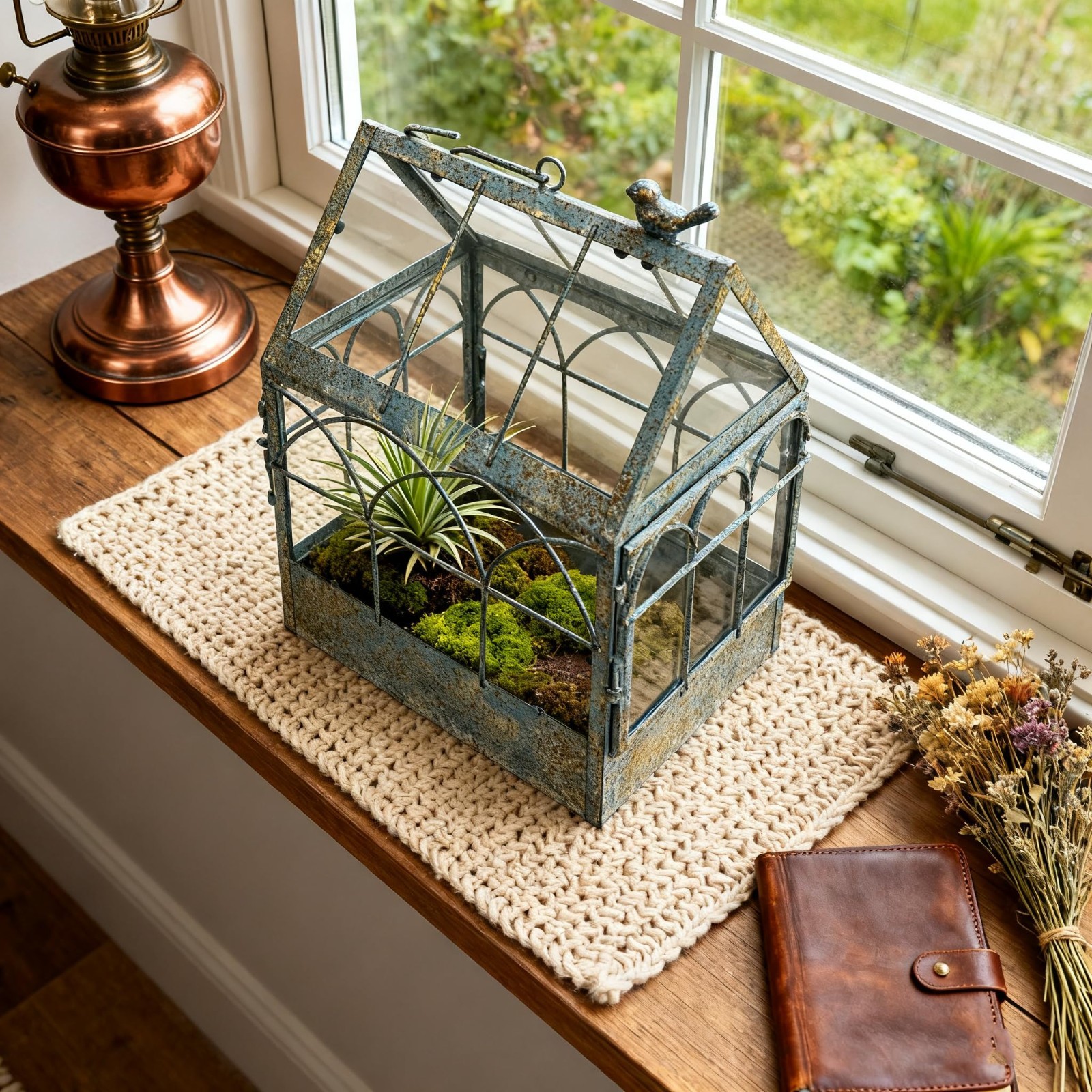 Large Glass Terrarium with Lid – Geometric Indoor Planter for Succulents, Ferns,