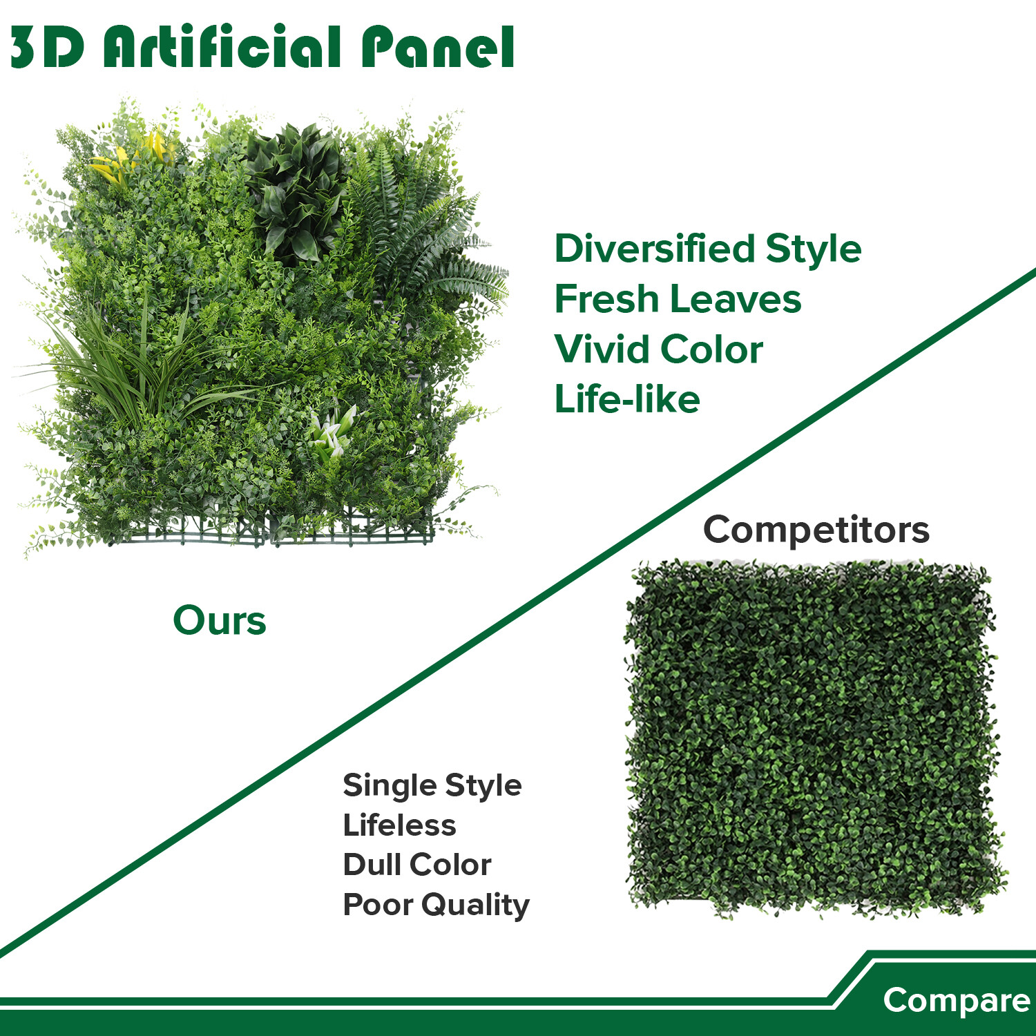 20″ Artificial Grass Mats 3D Mixed Plant Wall Hedge Decor For Home Festival #4