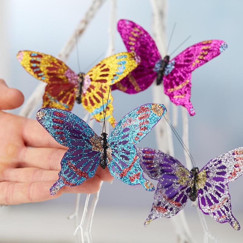 Factory Direct Craft Bright Glitter Artificial Butterflies | Set of 12