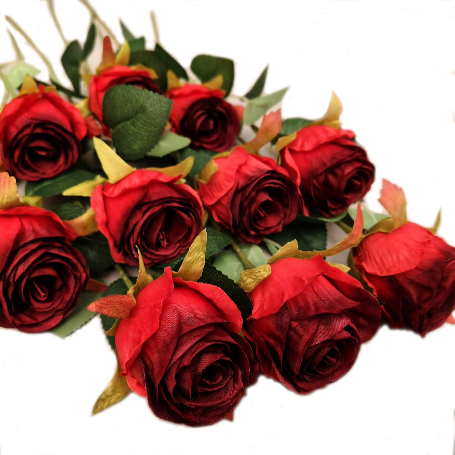 Artificial Roses 10 Pcs – Lifelike Single Stem Fake Roses with Natural Petal Tex