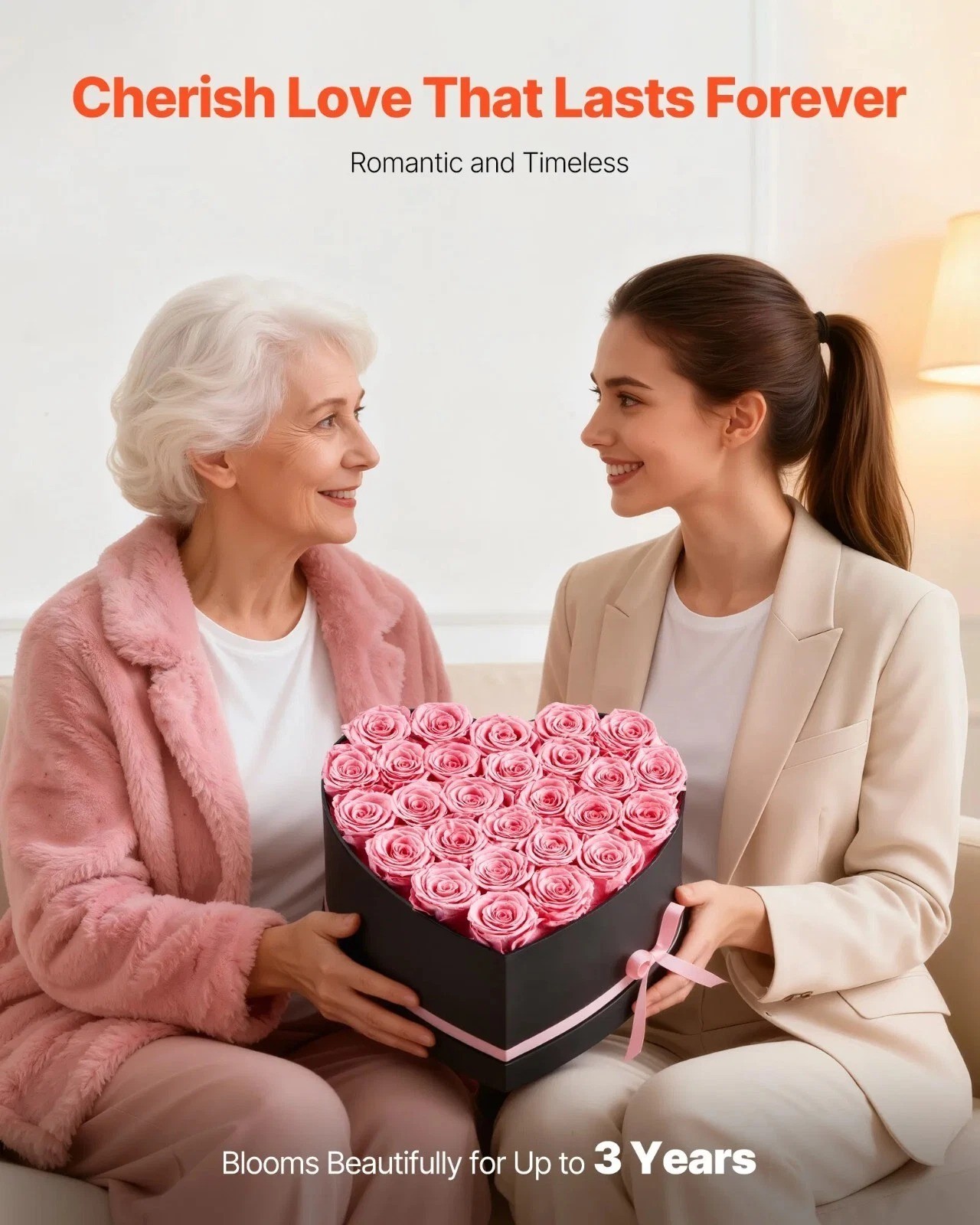 Forever Flowers, 27 Preserved Roses in a Heart Shape Box, Eternal Flowers