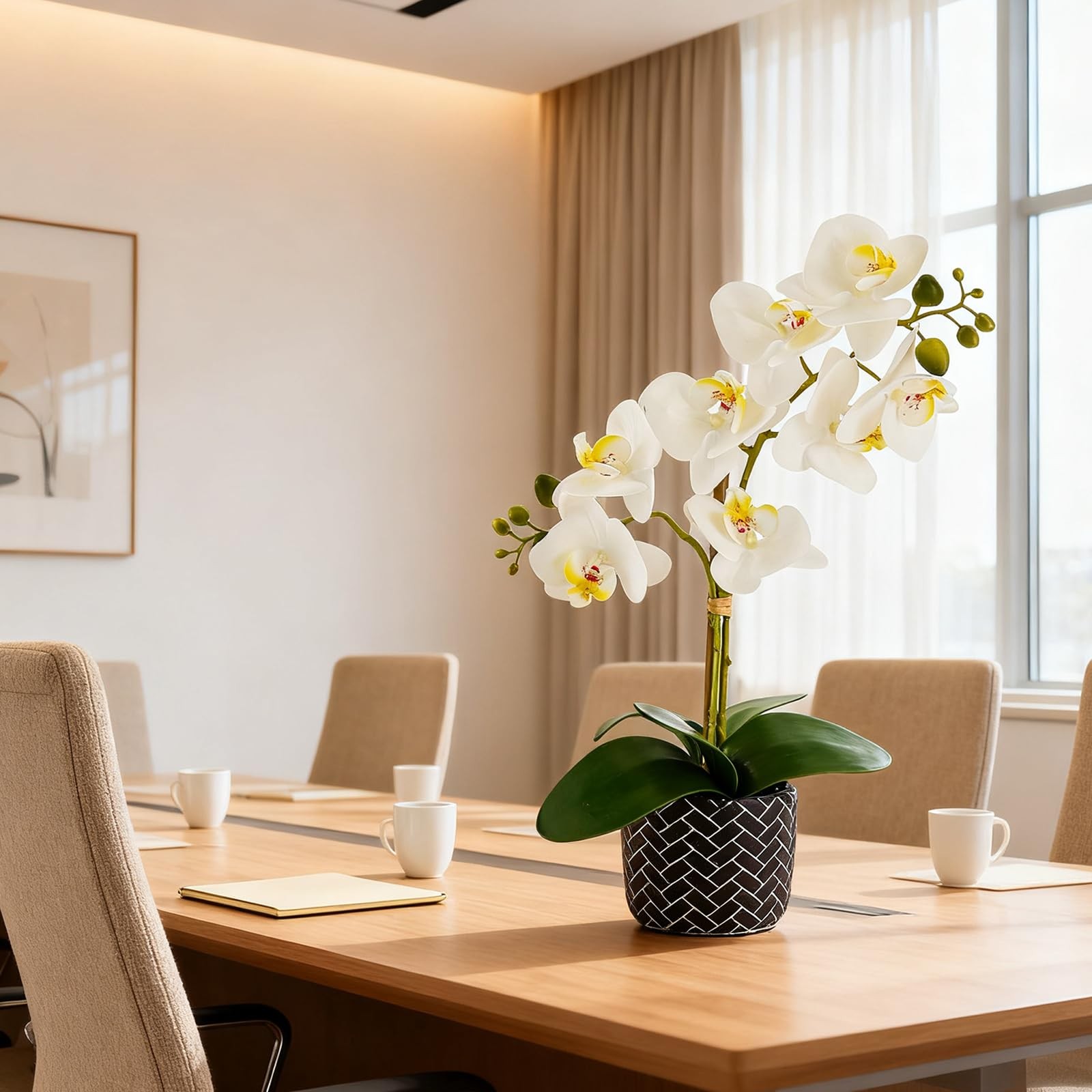 Artificial Orchid Flower Plant, 14.9 Real Touch Artificial Orchid White with …