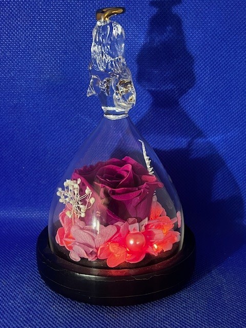 Mother’s Day Preserved Pink Rose in Glass Angel Figurine with Led Lights