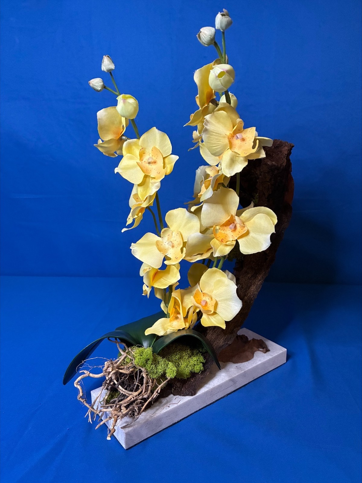 Decor Artificial Plant Home Arrangement Orchid Marble Base Natural Bark Handmade