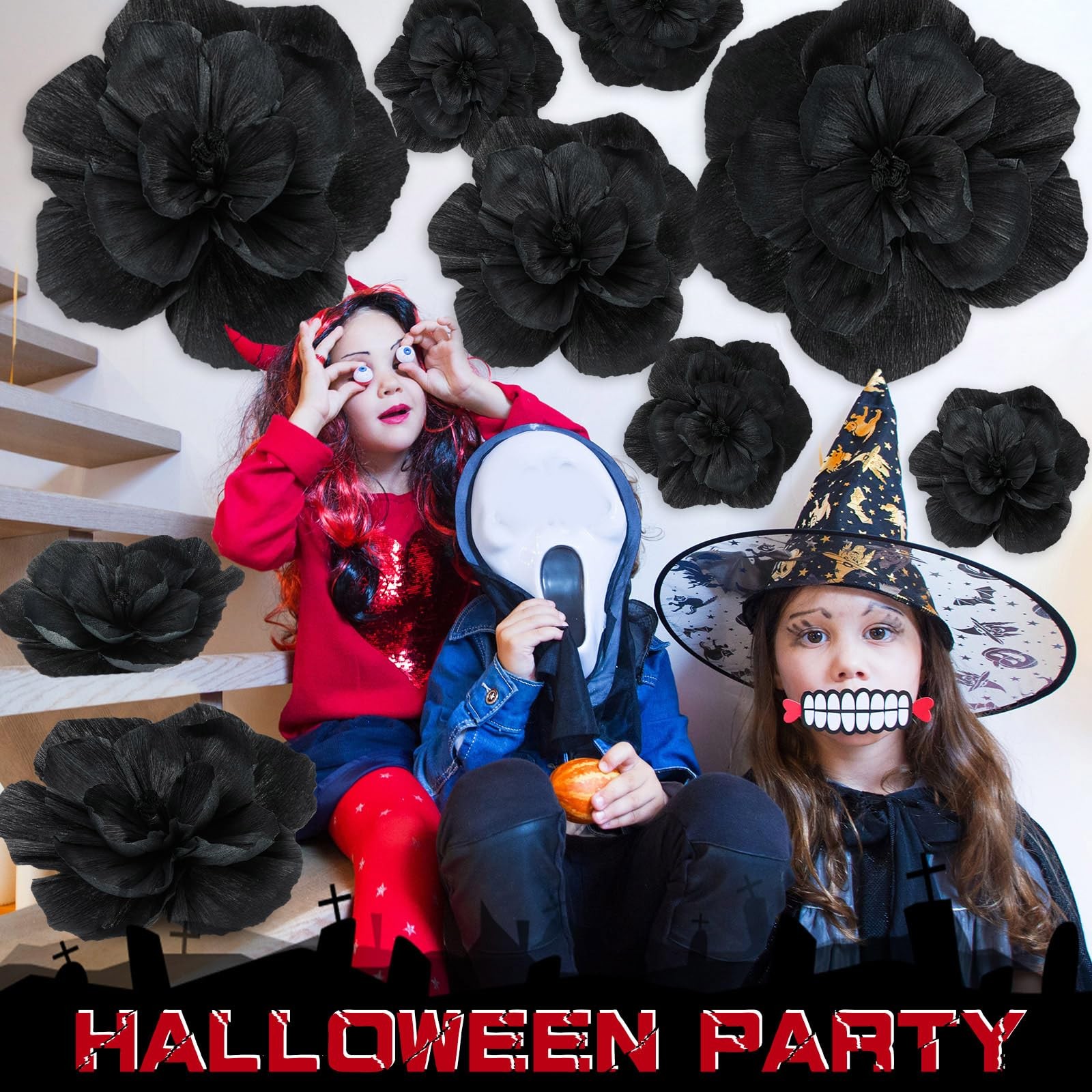 12 PCS Giant Paper Flowers Artificial Large Handcrafted Wall Backdrop Black