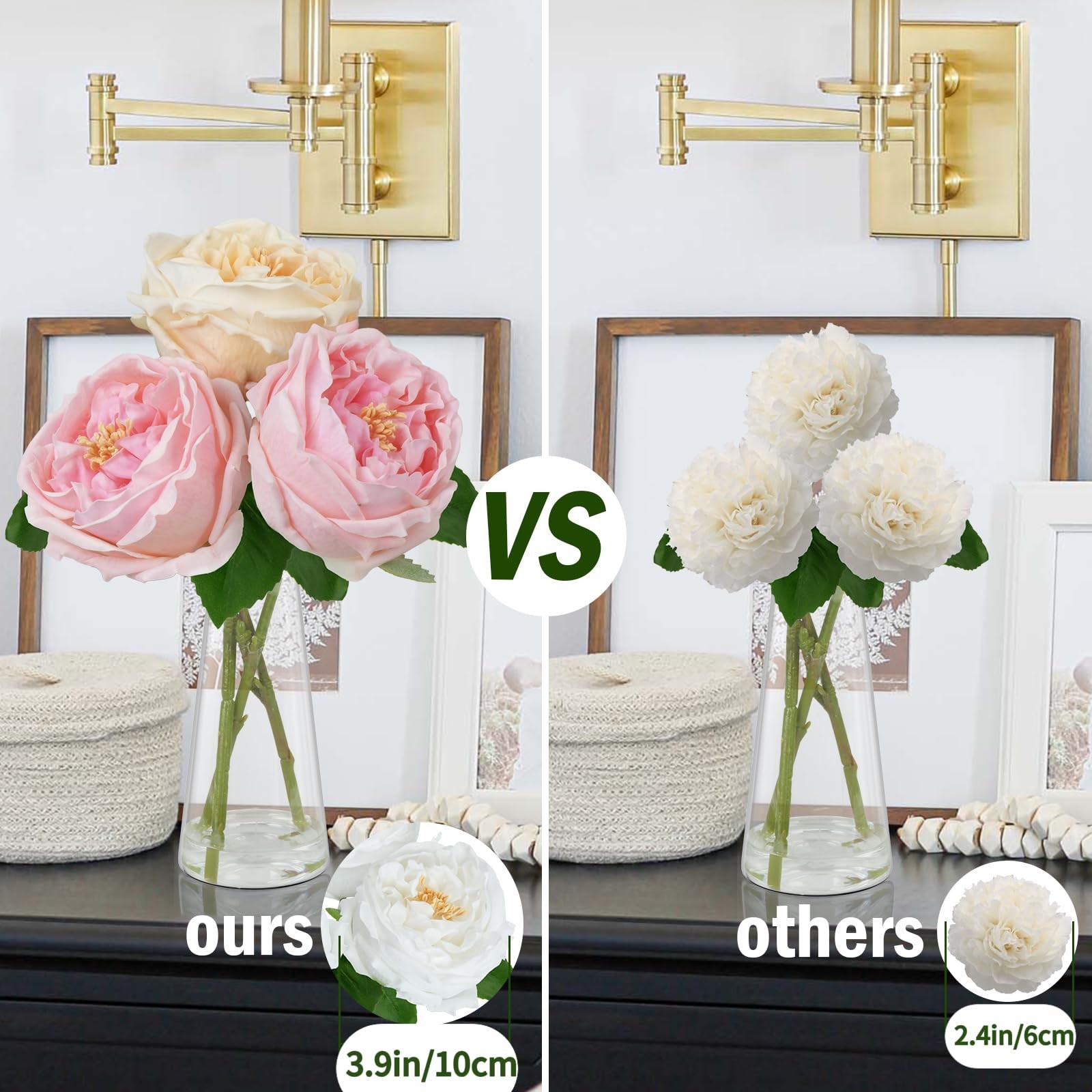 Fake Flowers in Vase Artificial Pink Peonies Arrangements Table Centerpiece