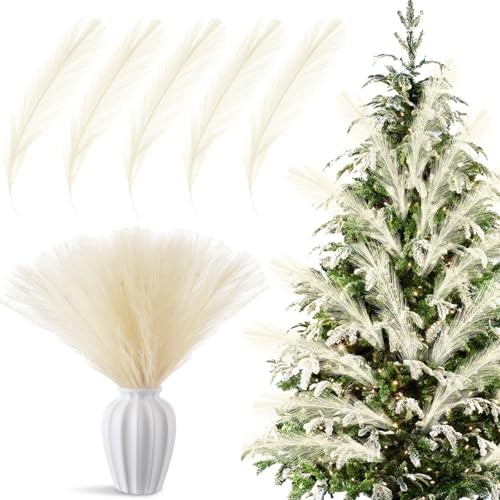 50 Pcs Christmas Pampas Grass Tree Decor 16.5 Inch Boho Faux Pampas Grass Ivory