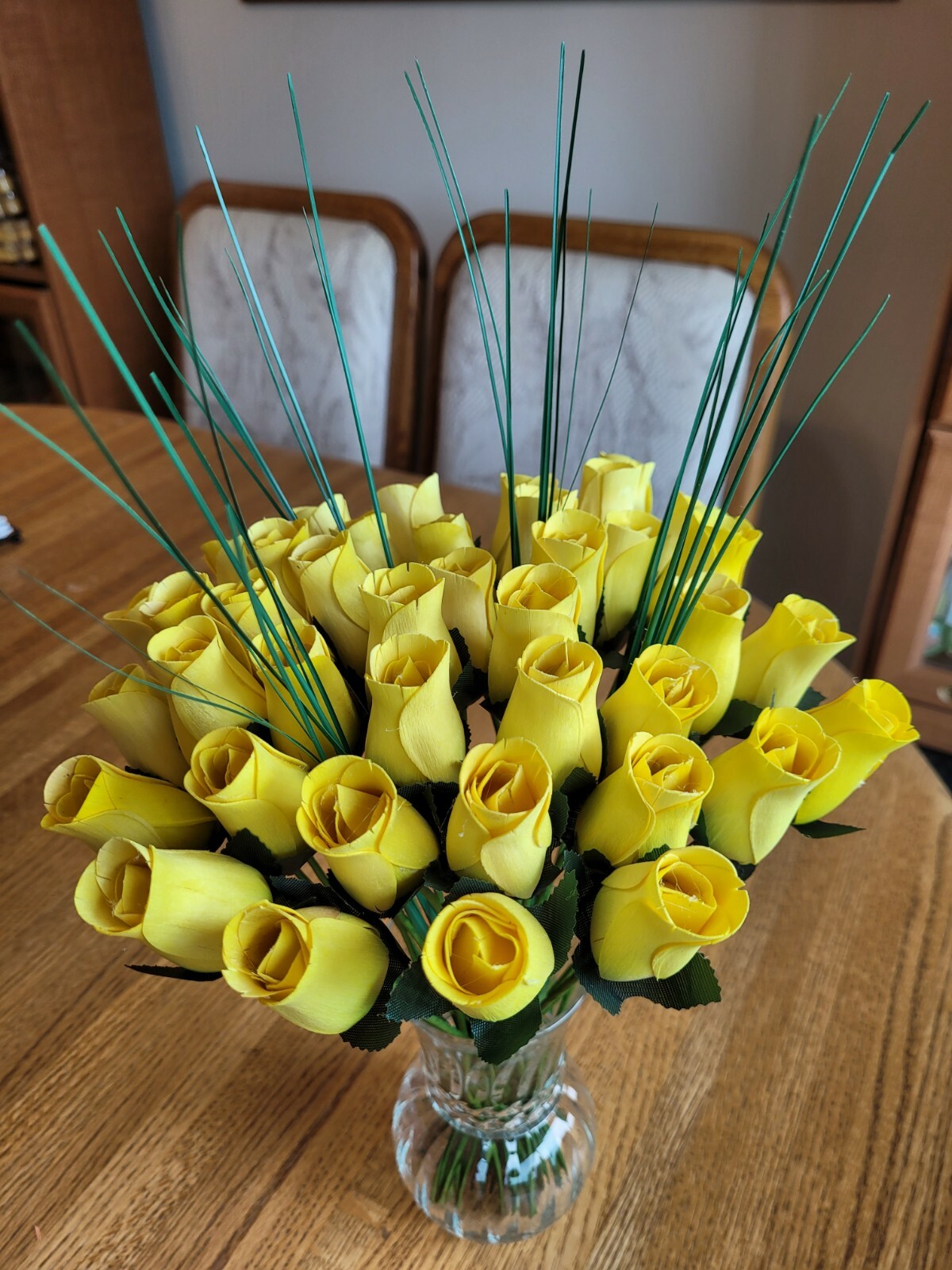 3 DOZEN – YELLOW – WOODEN ROSE BUDS 5 X 8 ARTIFICIAL FLOWERS – FREE SHIPPING