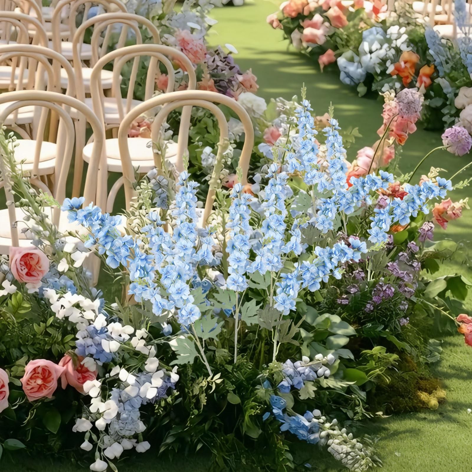 COEWUR 16Pcs Light Blue Delphinium Artificial Flower 33.5” Faux Flowers Long…