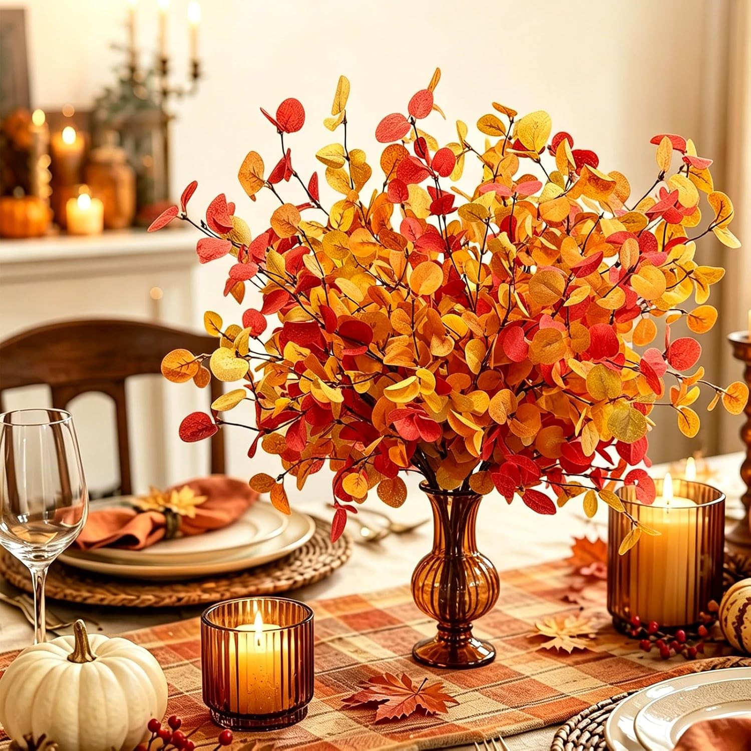 Artificial Fall Eucalyptus Stems, 12 Pcs 27.5 Inch Fake Fall Leaves Branches for