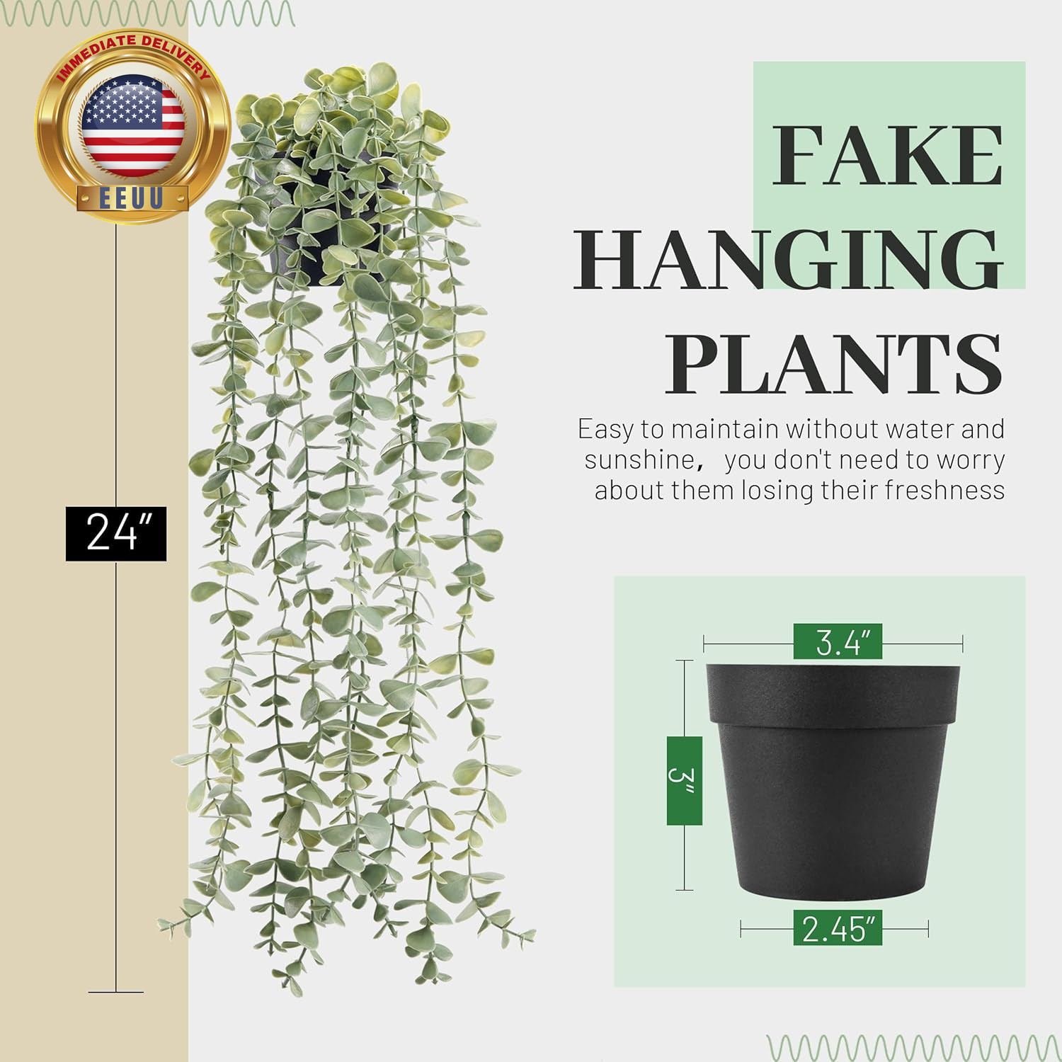 1Pcs Fake Plants Hanging Artificial Potted Faux Eucalyptus Plants for Modern Boh