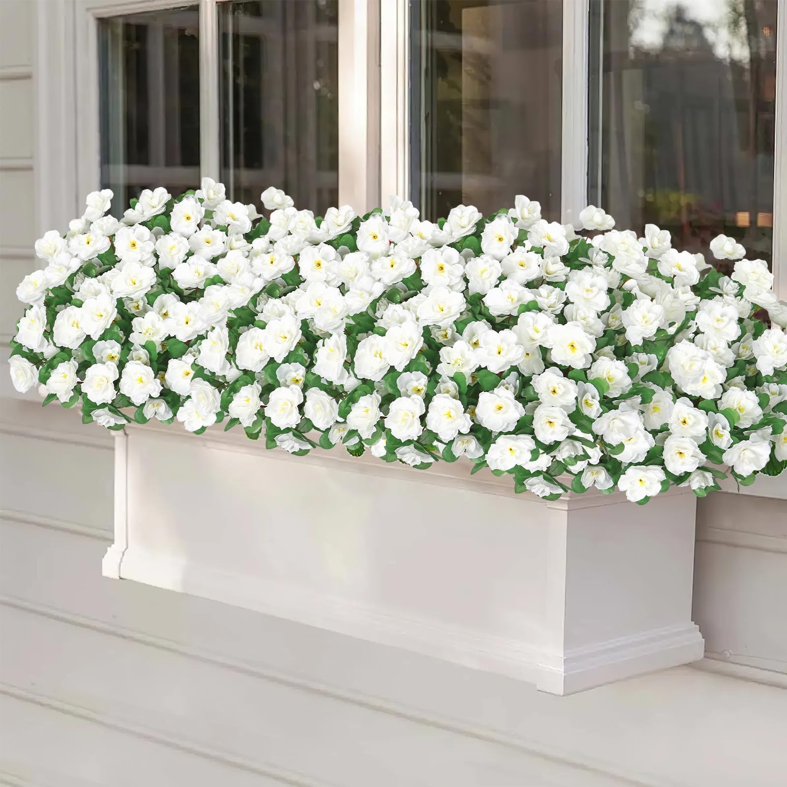 6 Bundles Artificial Fake White Flowers Plants for Outdoor Outside, Faux Silk…