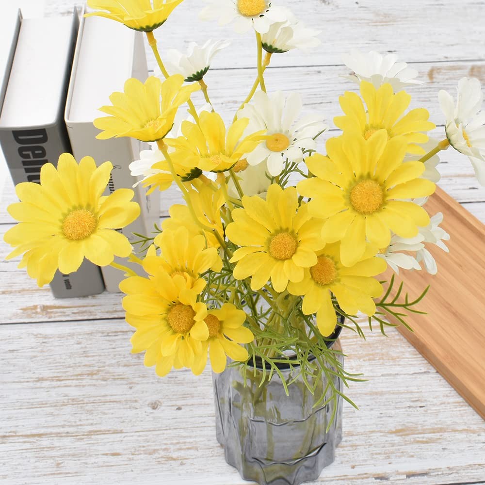 Artificial Daisy Flowers 6 Bundles 21” Faux Silk Daisy Flowers with Stems for…