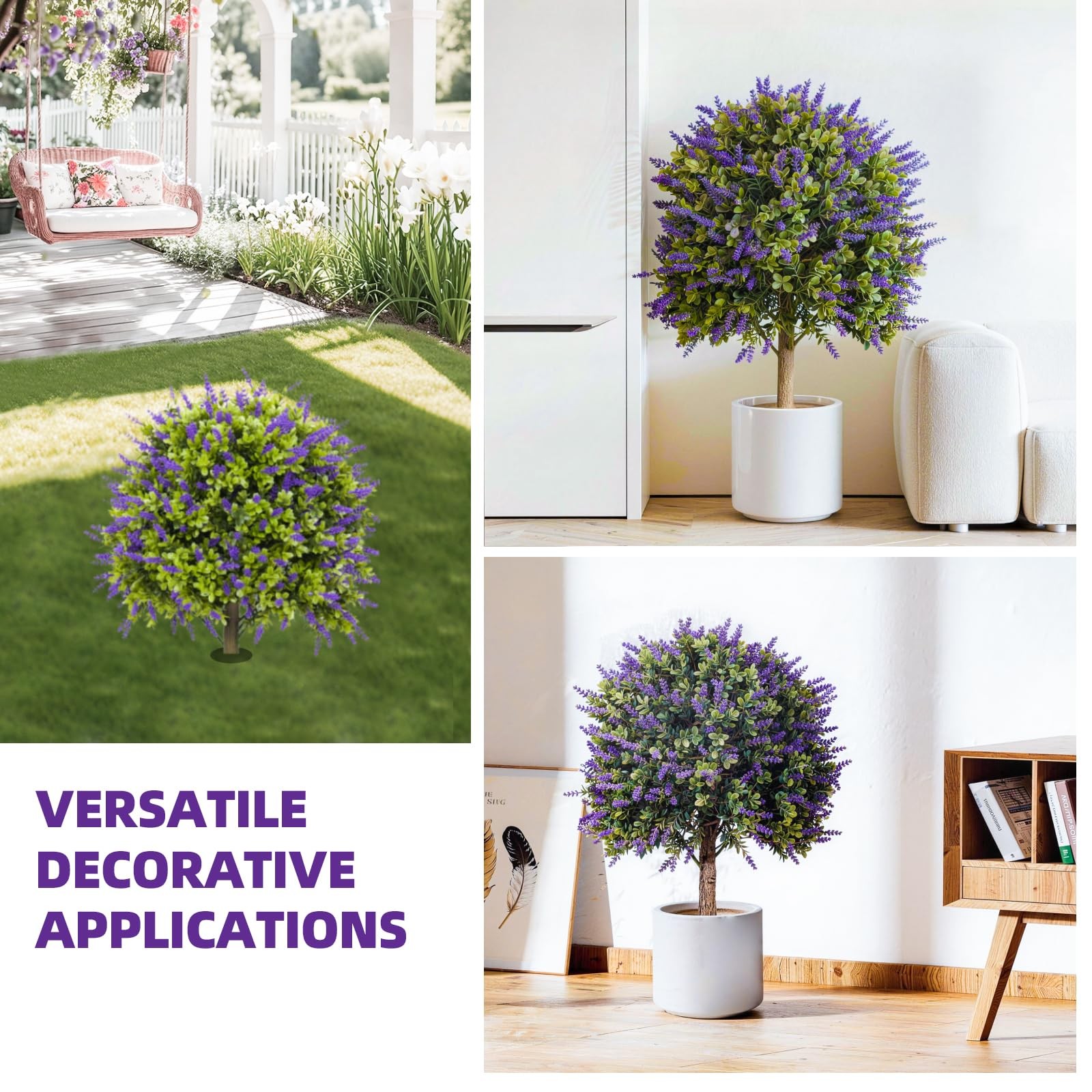 Artificial Lavender Topiary Trees, 2 Set of UV Resistant Fake Evergreen Shrub…