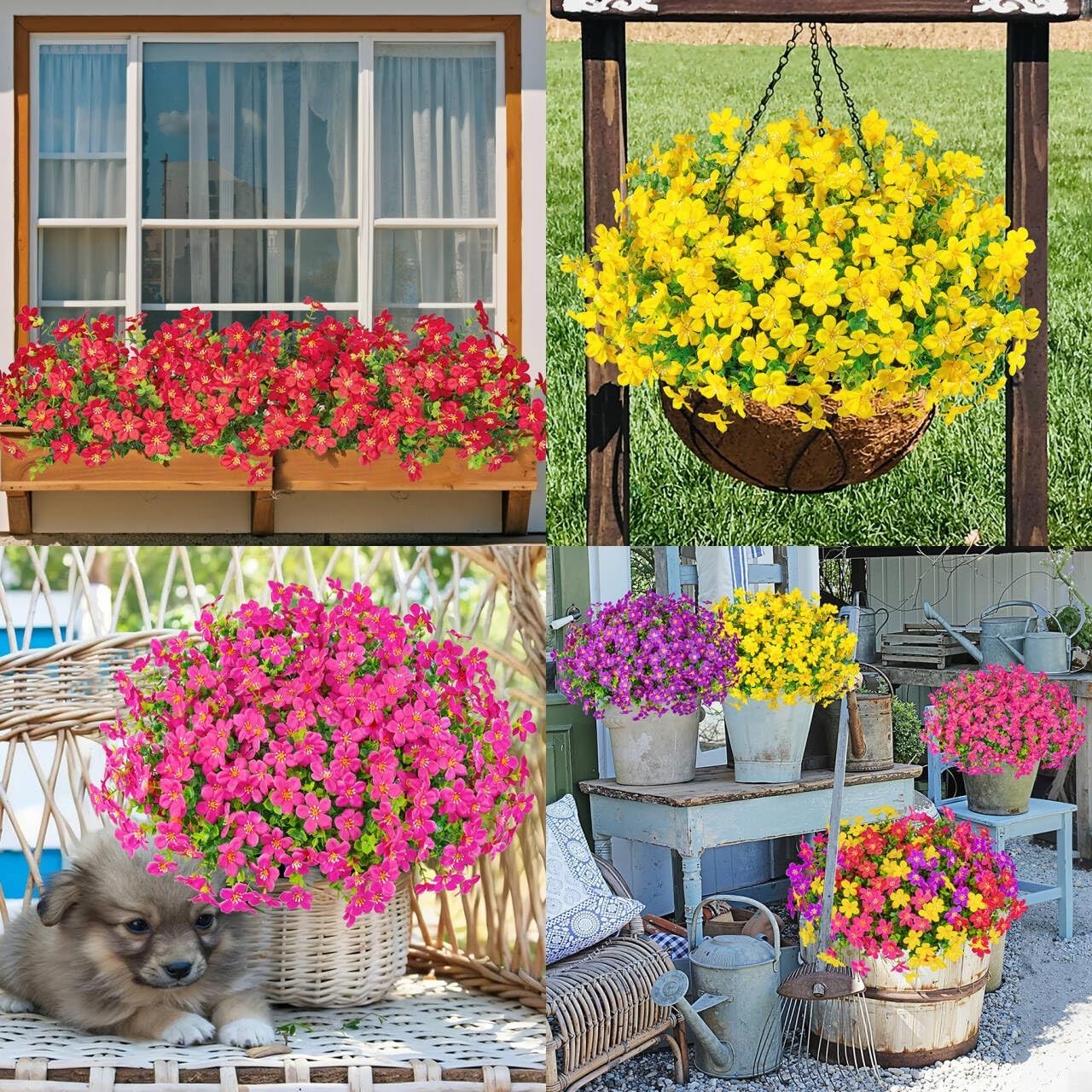 16 Pcs Artificial Flowers for Outdoors Decoration, Mixed | Fake silk flowers, UV