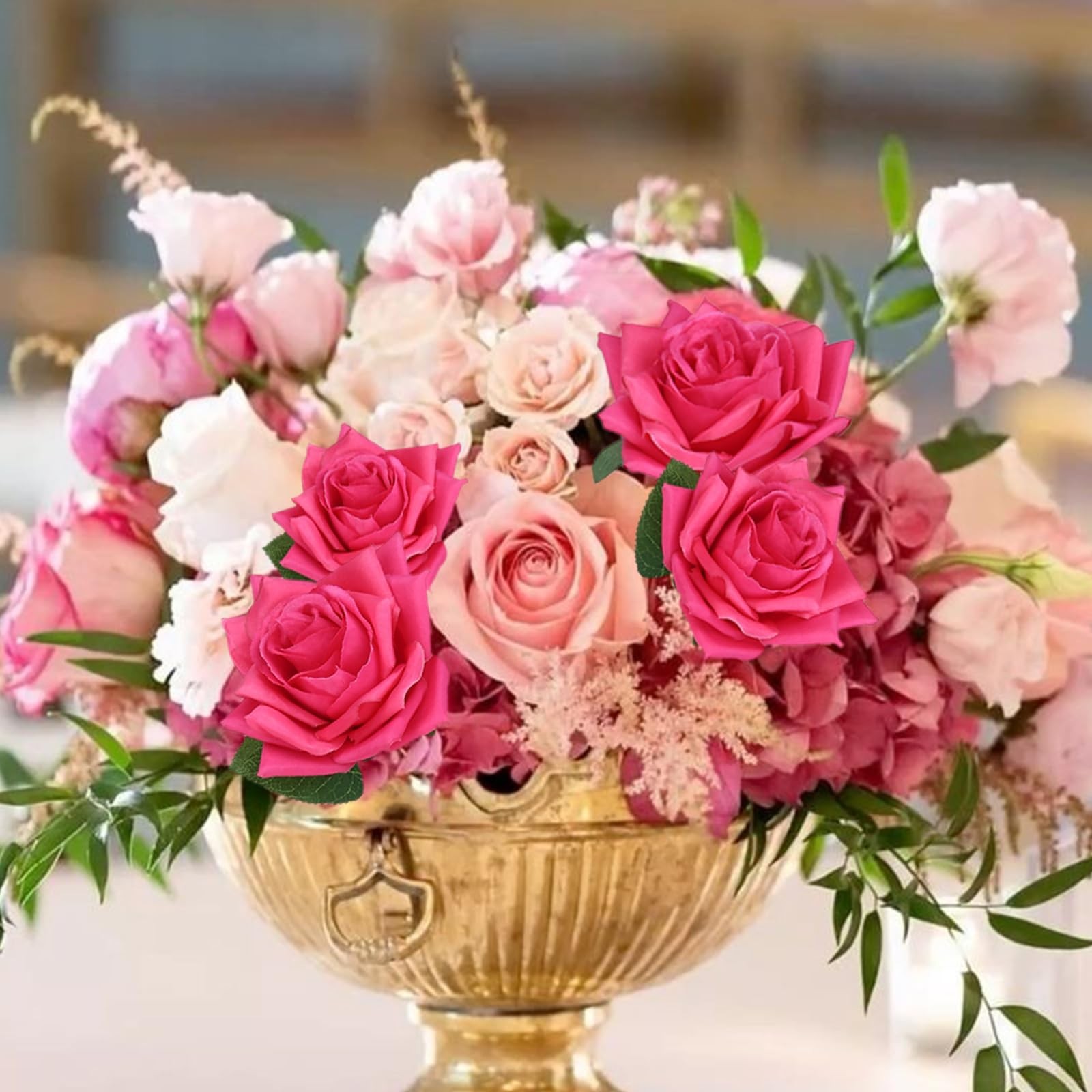 12 Pack Fuchsia Fake Roses Artificial Flowers with Stems Silk Flower Bouquet …