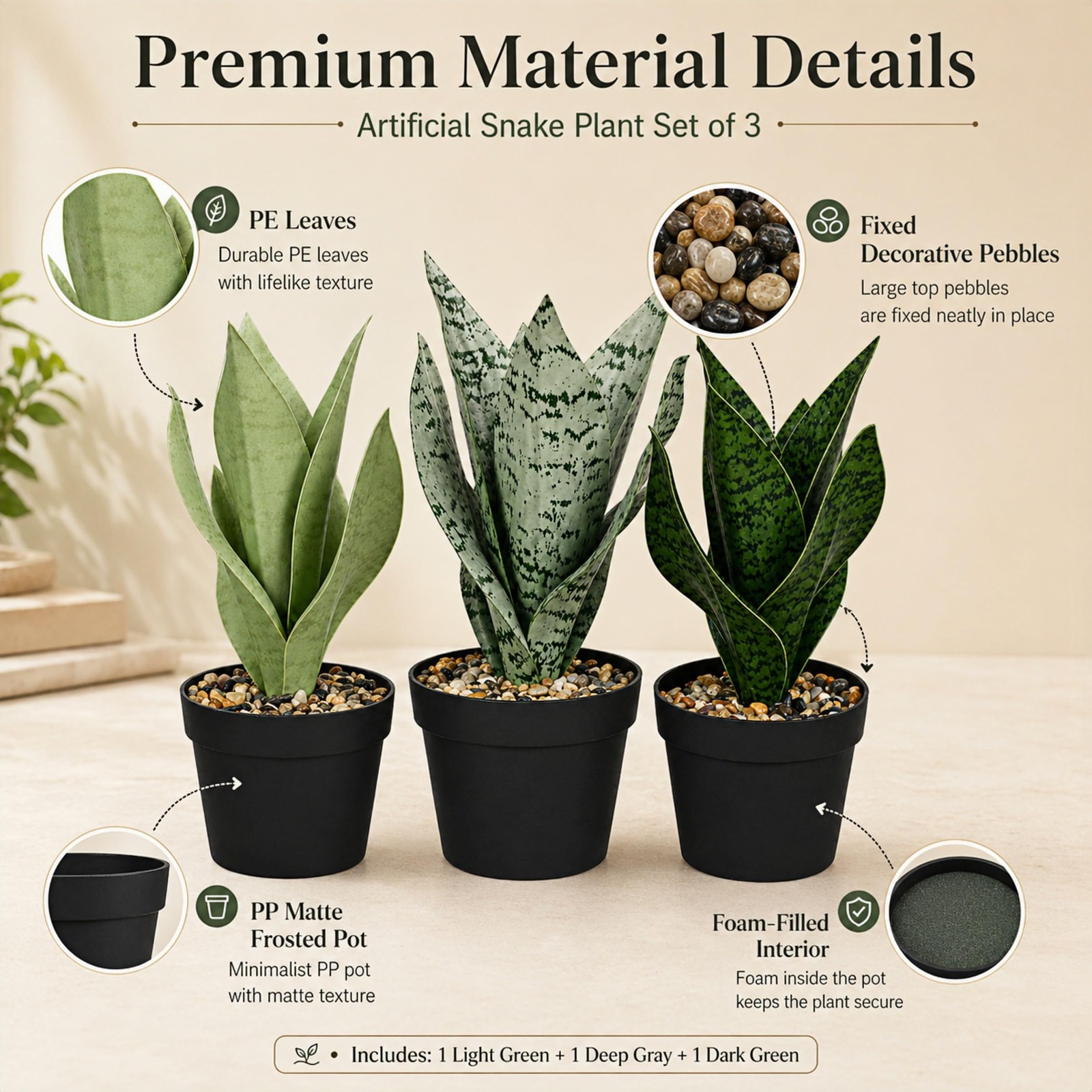 Artificial Snake Plant, Small Faux Sansevieria Plant in Pot, Fake Potted Plan…