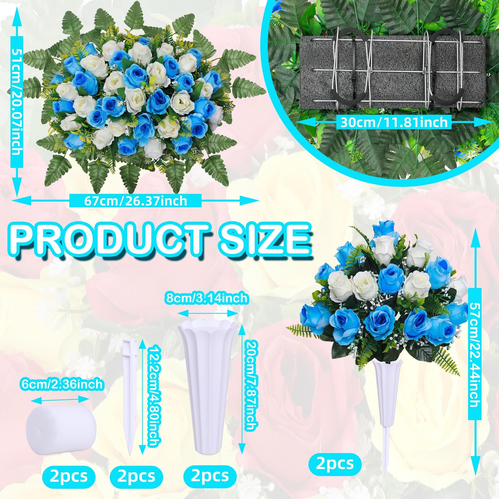 Artificial Cemetery Flower Saddles, Cemetery Memorial Flowers with Vase,Outdoor
