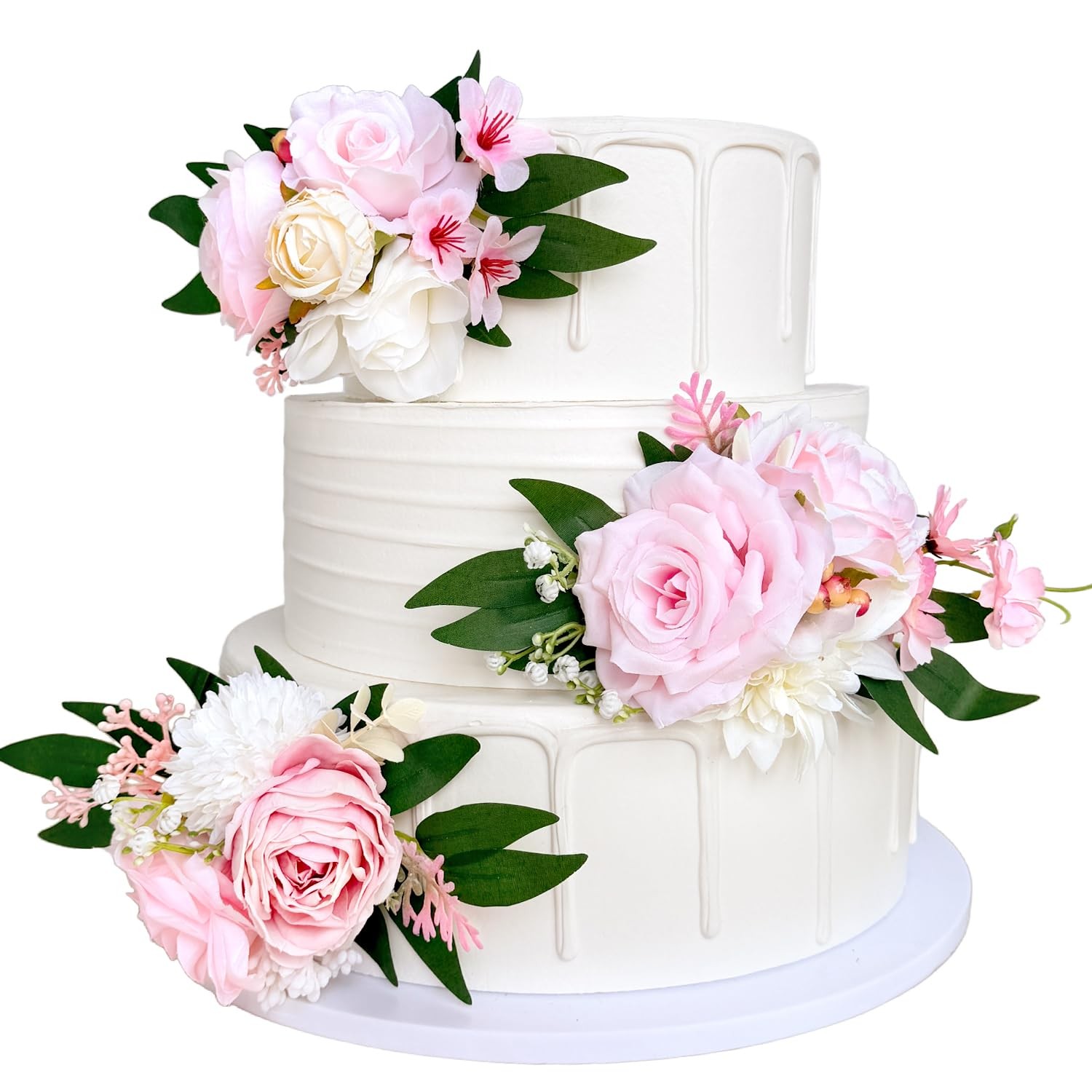 Blush Pink Artificial Cake Flowers Pre-Made Light Pastel Pink White Silk Rose…