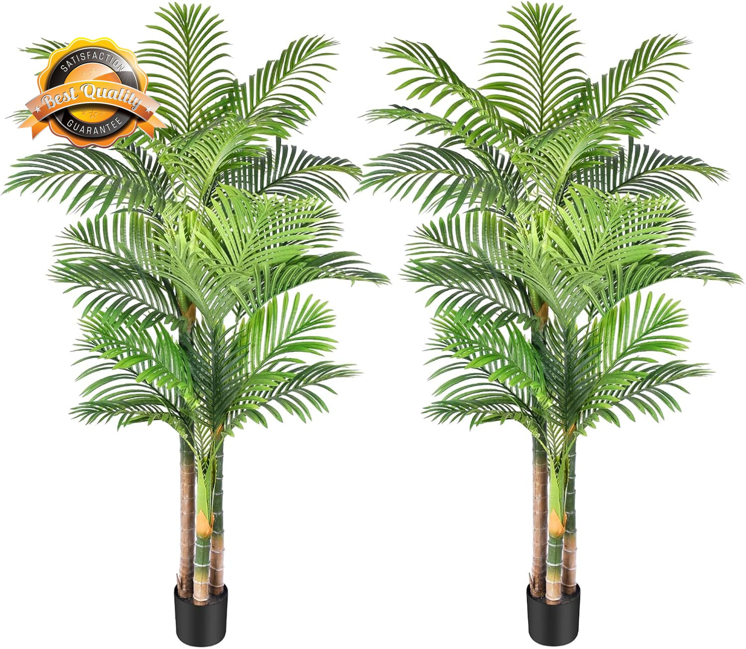 6Ft Artificial Golden Cane Palm Tree Set of 2 UV Resistant Indoor Pot