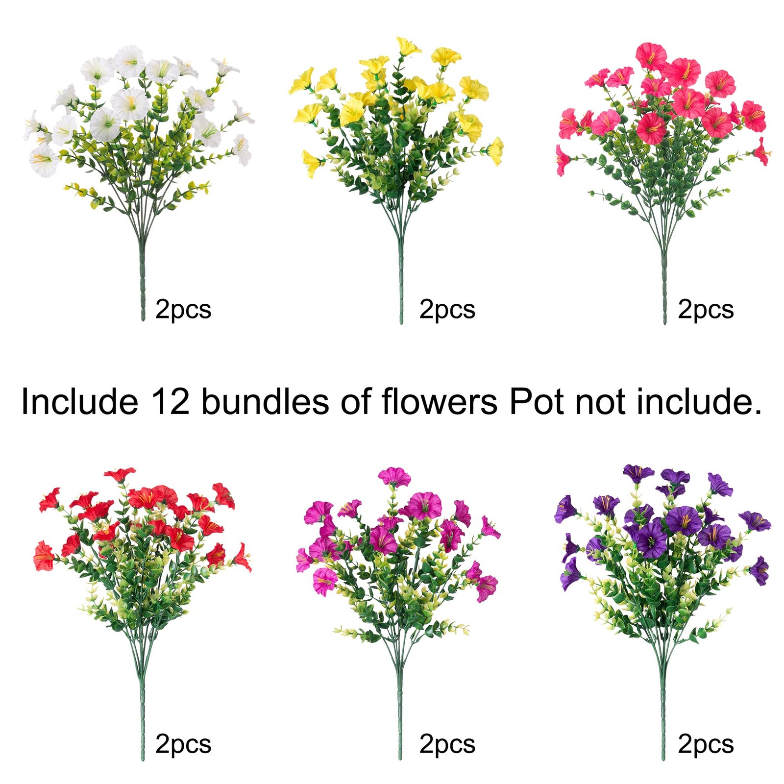 Artificial Flowers for Outdoors Fake Plants Outside Decoration, 12 Bundles Si…