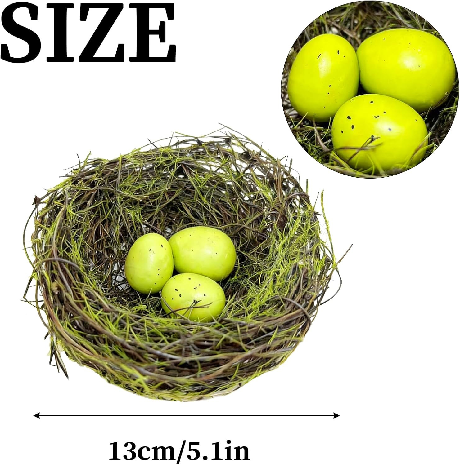 Small Faux Bird Nest with Eggs, Artificial Birds Nest with Eggs Artificial Ratta